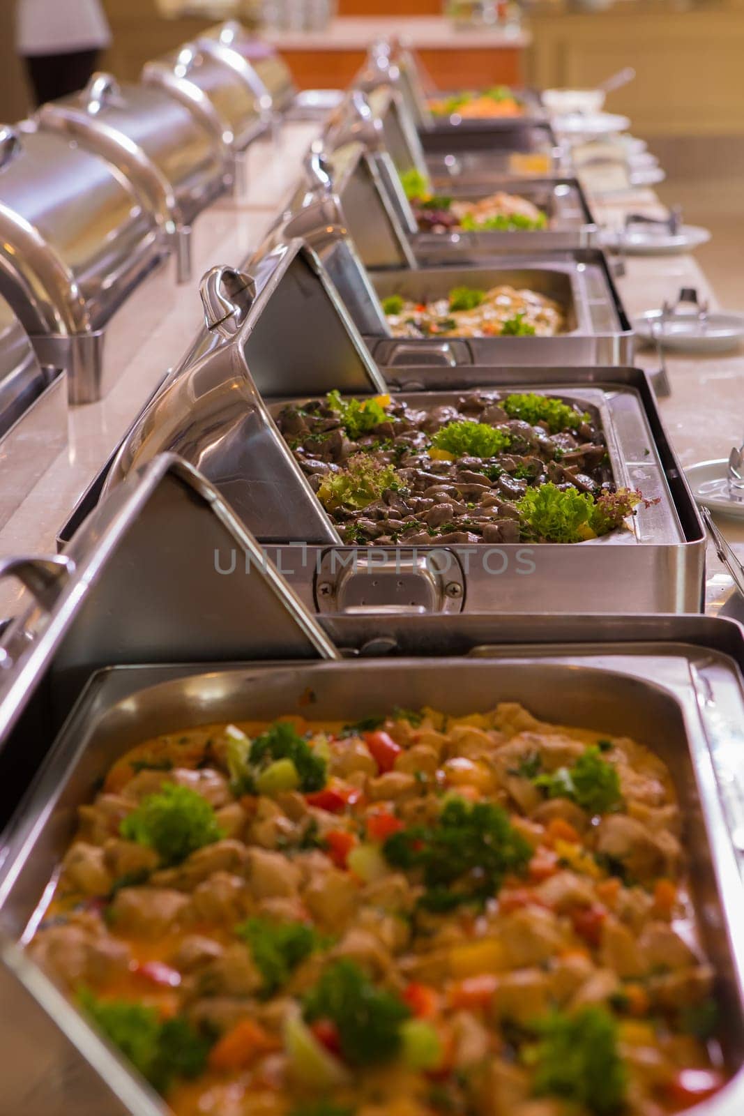 Groups of Buffet in the Restaurant. Macro with shallow dof