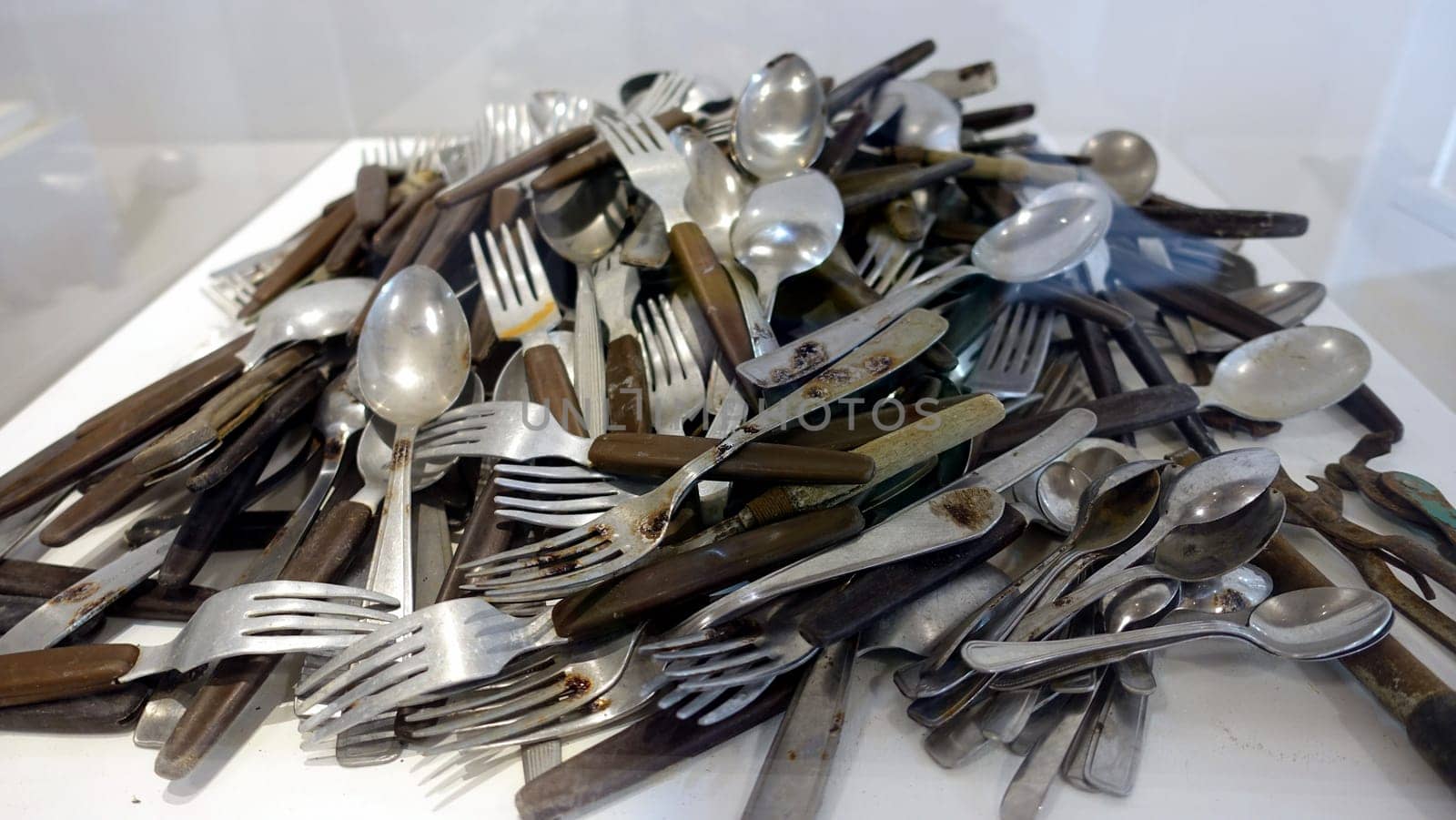 Asinara, Italy. August 11, 2021. What remains of the cutlery from the prison museum on the hill of the island.