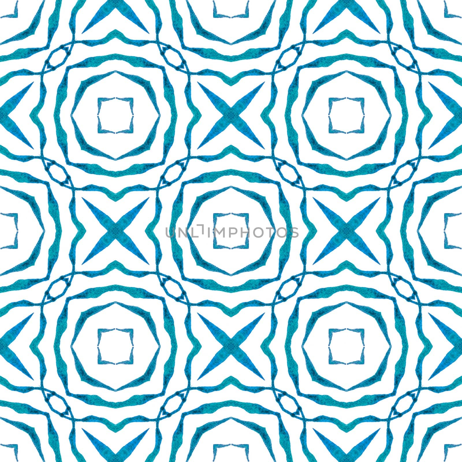Watercolor summer ethnic border pattern. Blue by beginagain