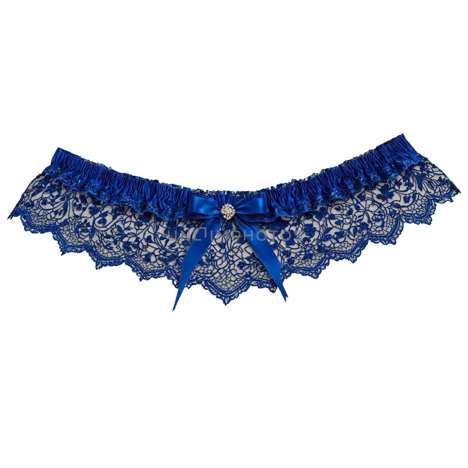 Royal blue garter with intricate lace and a subtle hint of glitter rising gracefully luxurious by panophotograph