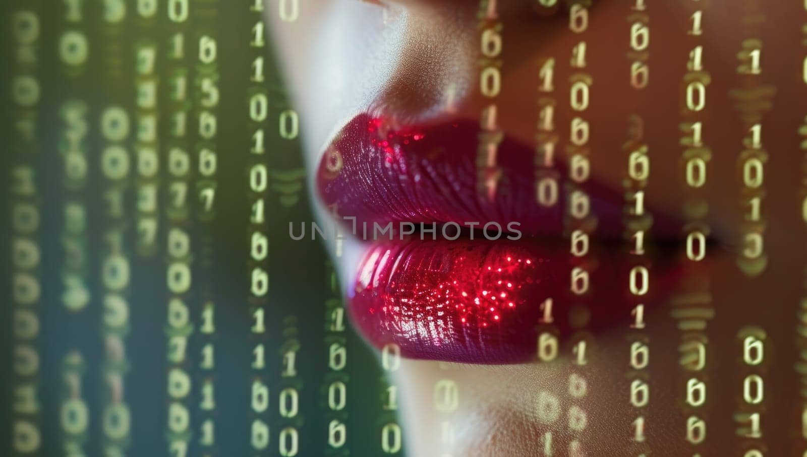 Womans Lips with Red Lipstick and Binary Code Overlay by ailike