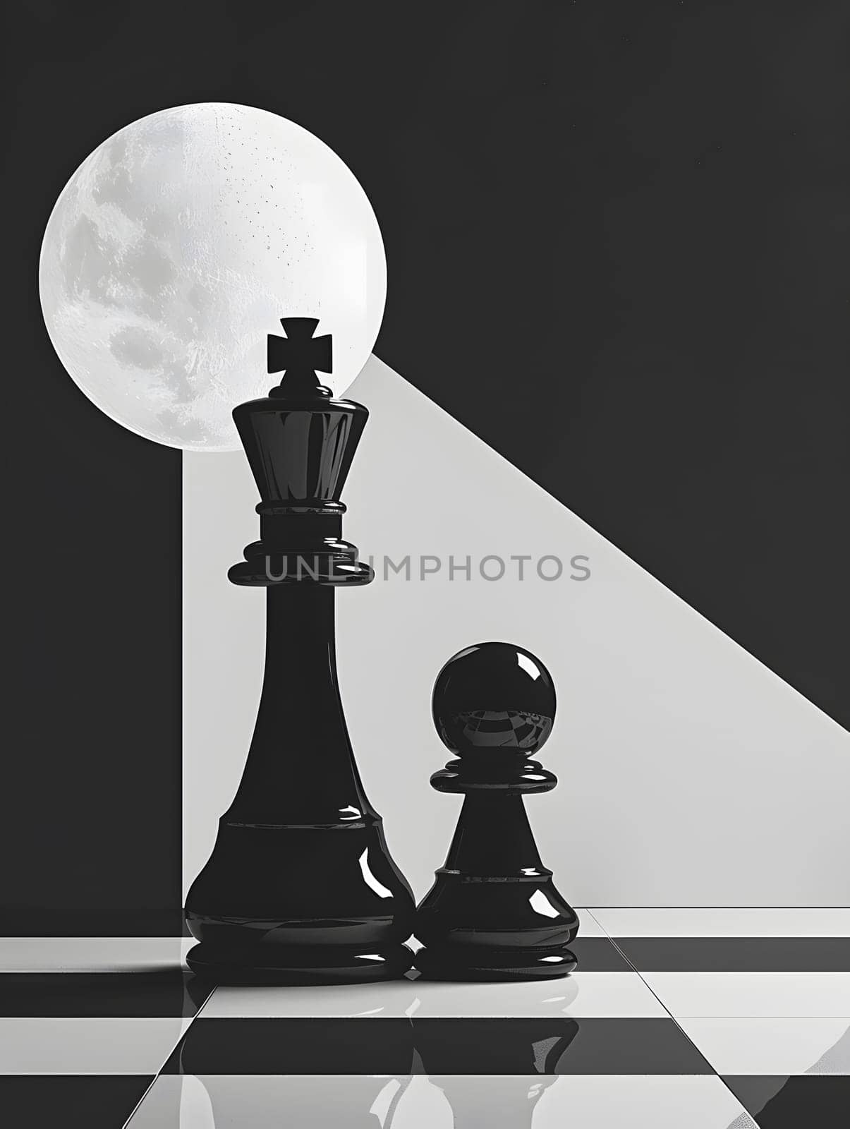 Monochrome photo of two chess pieces on board in black and white tones by Nadtochiy