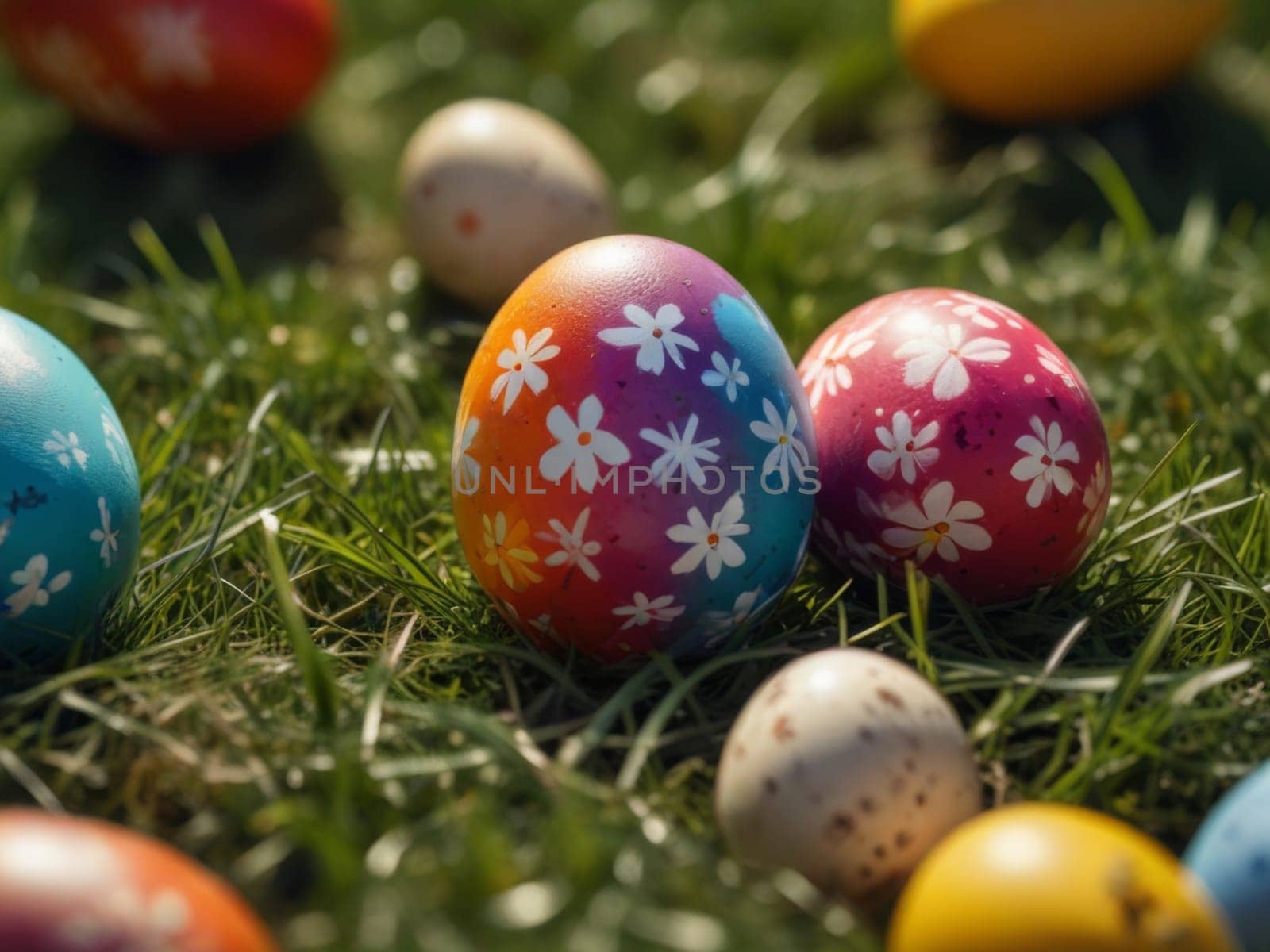 Painted Easter eggs with stunning floral details. Close-up. Generative AI