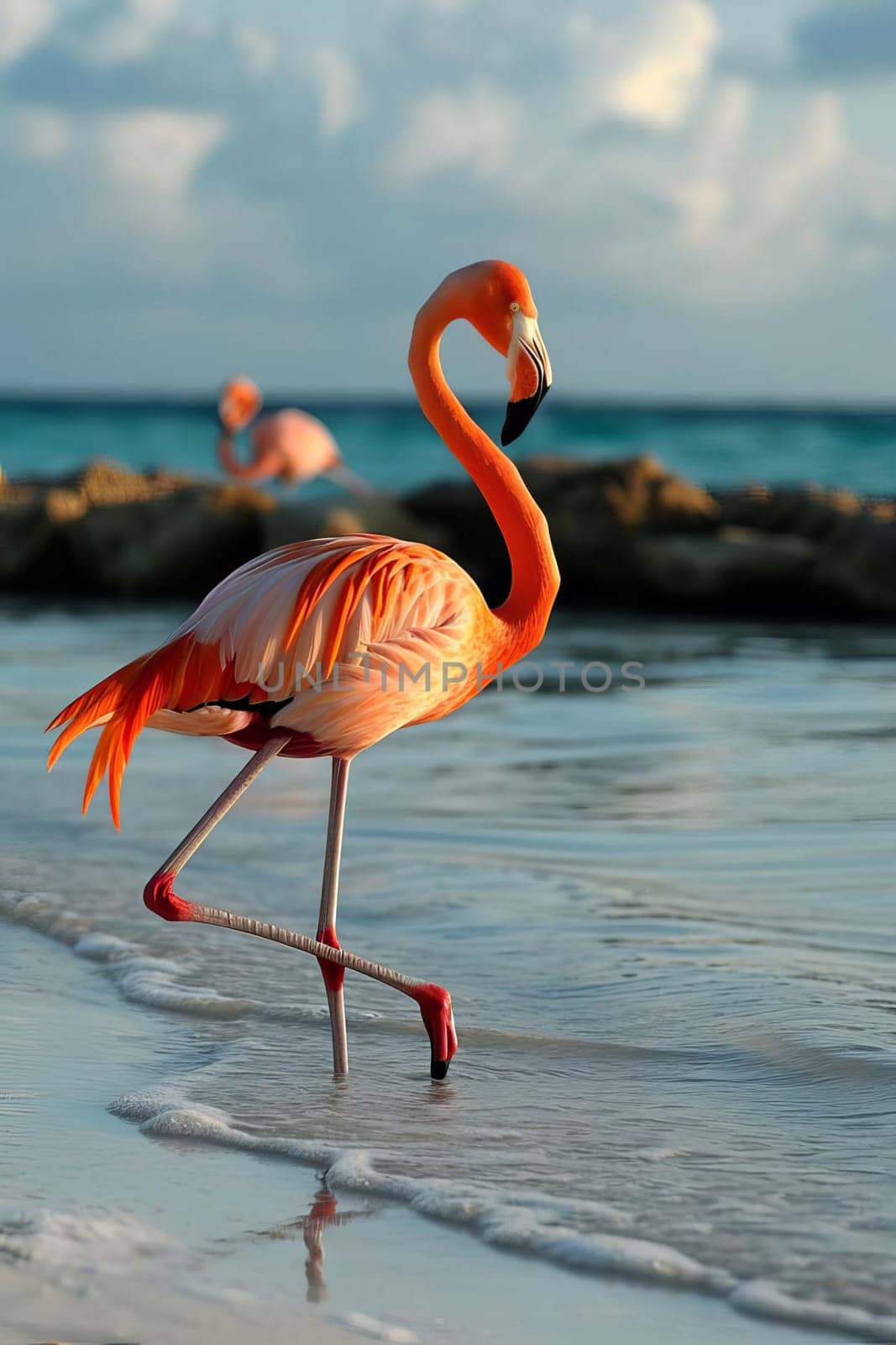 pink flamingo on the seashore. Selective focus. by mila1784