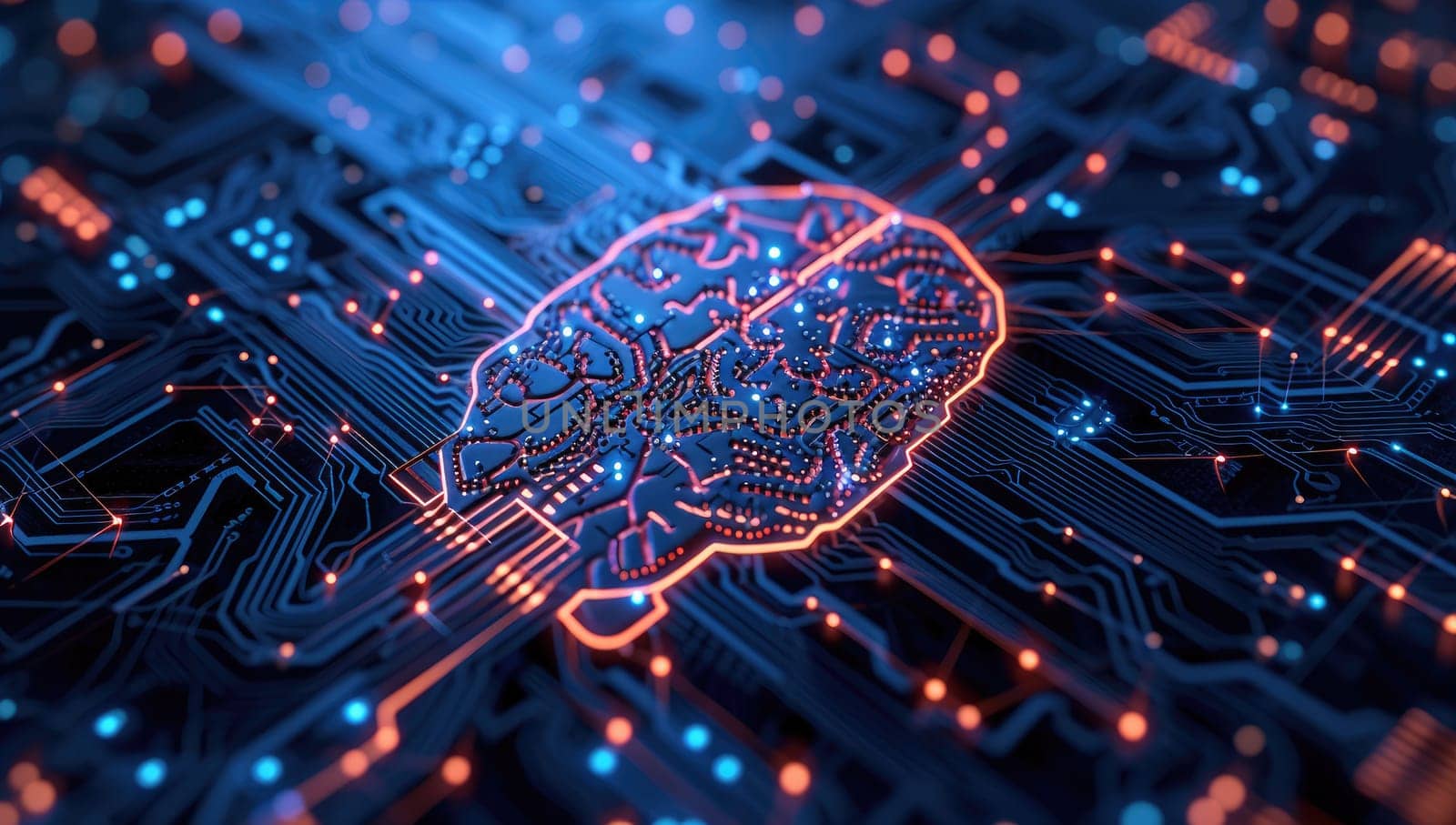 human brain on circuit board background. Artificial intelligence concept