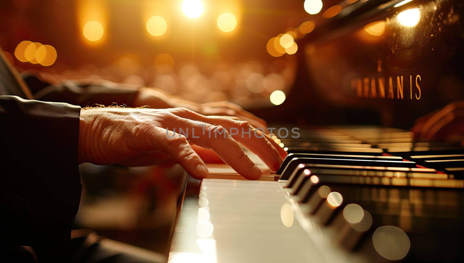 Pianist hands skillfully playing piano