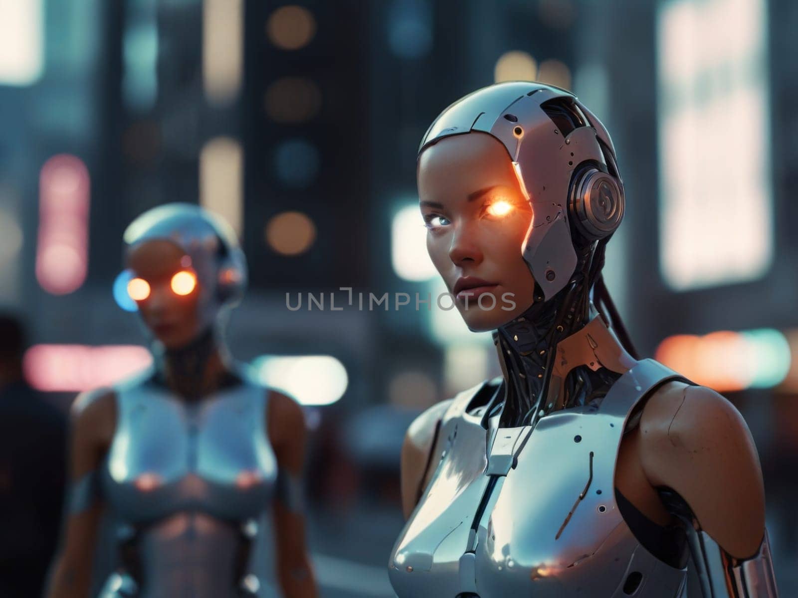 Futuristic artificial intelligence Android. Humanoid robot with futuristic technology. Concept of artificial intelligence, technological future. Generative AI