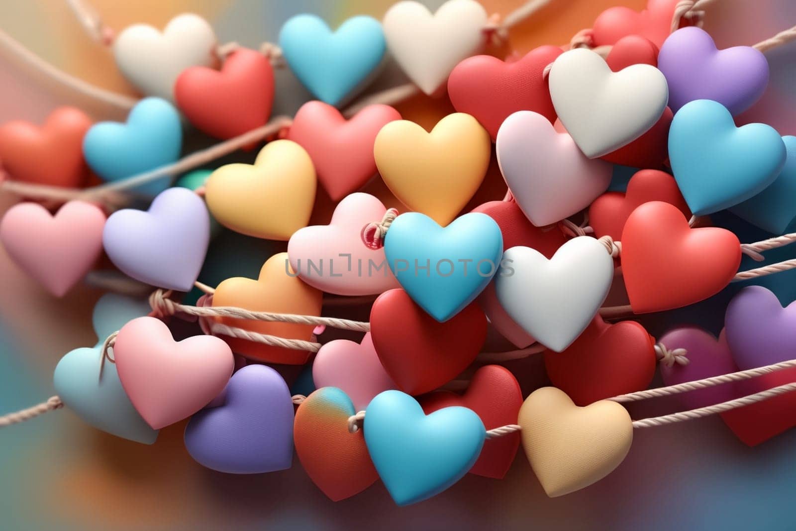 colorful bright hearts in pastel colors .