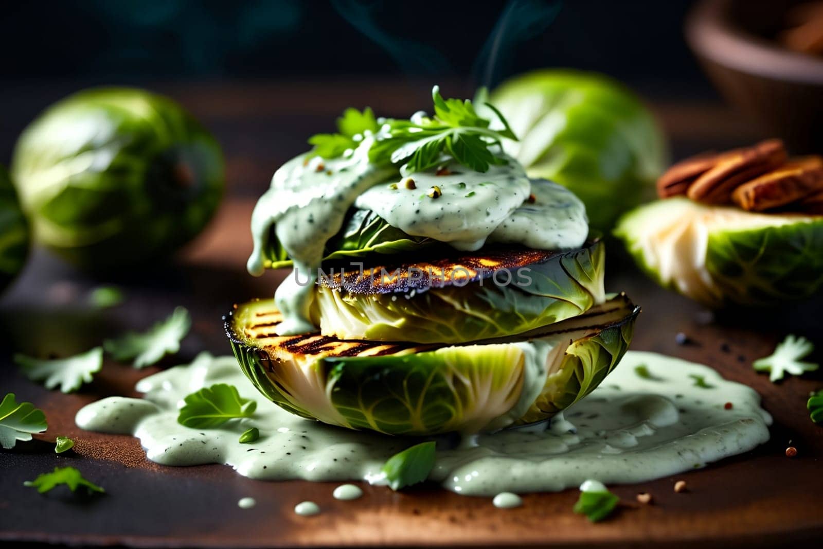 Brussels sprouts baked on the grill with spices and herbs .