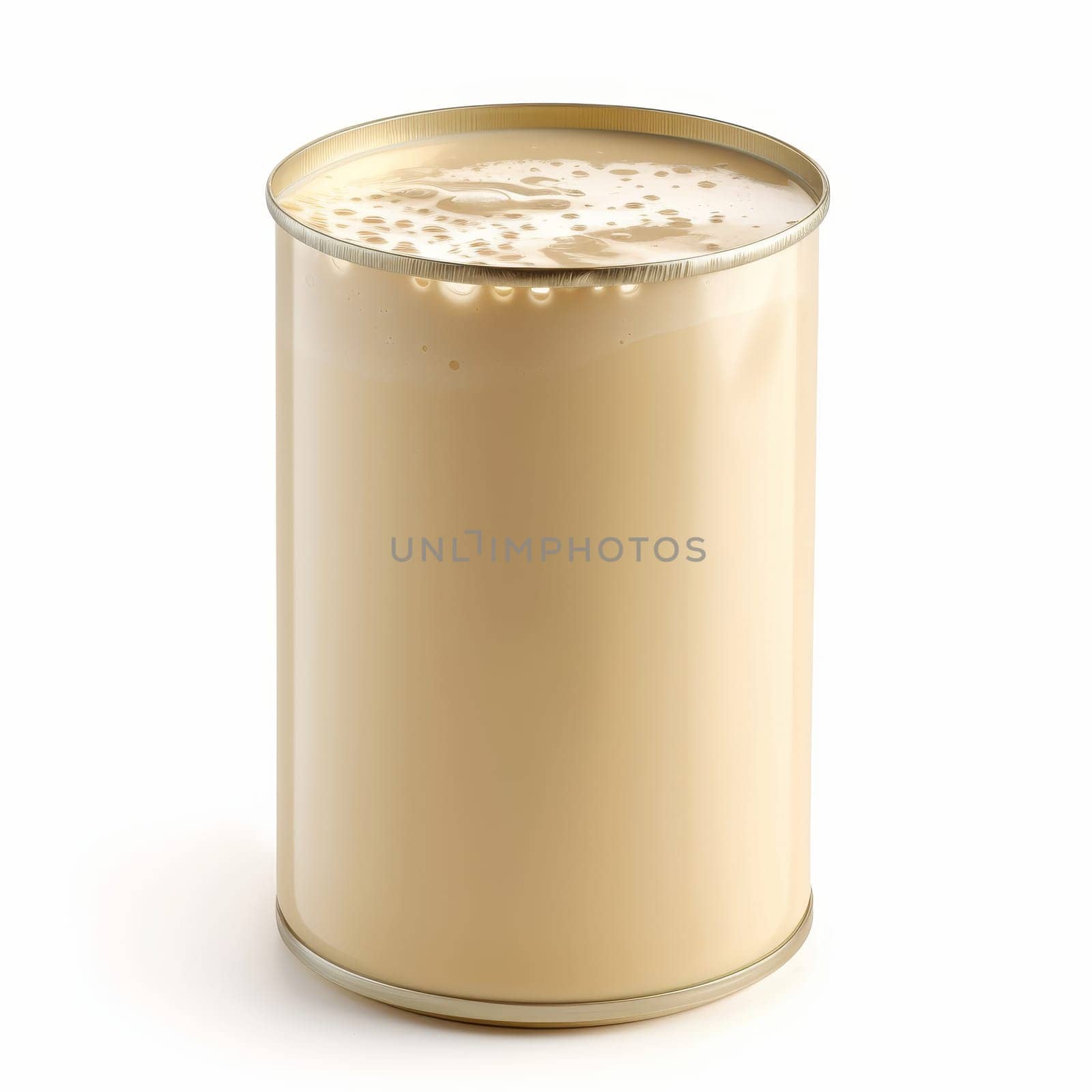 A full glass of creamy condensed milk isolated on a white background with froth on top
