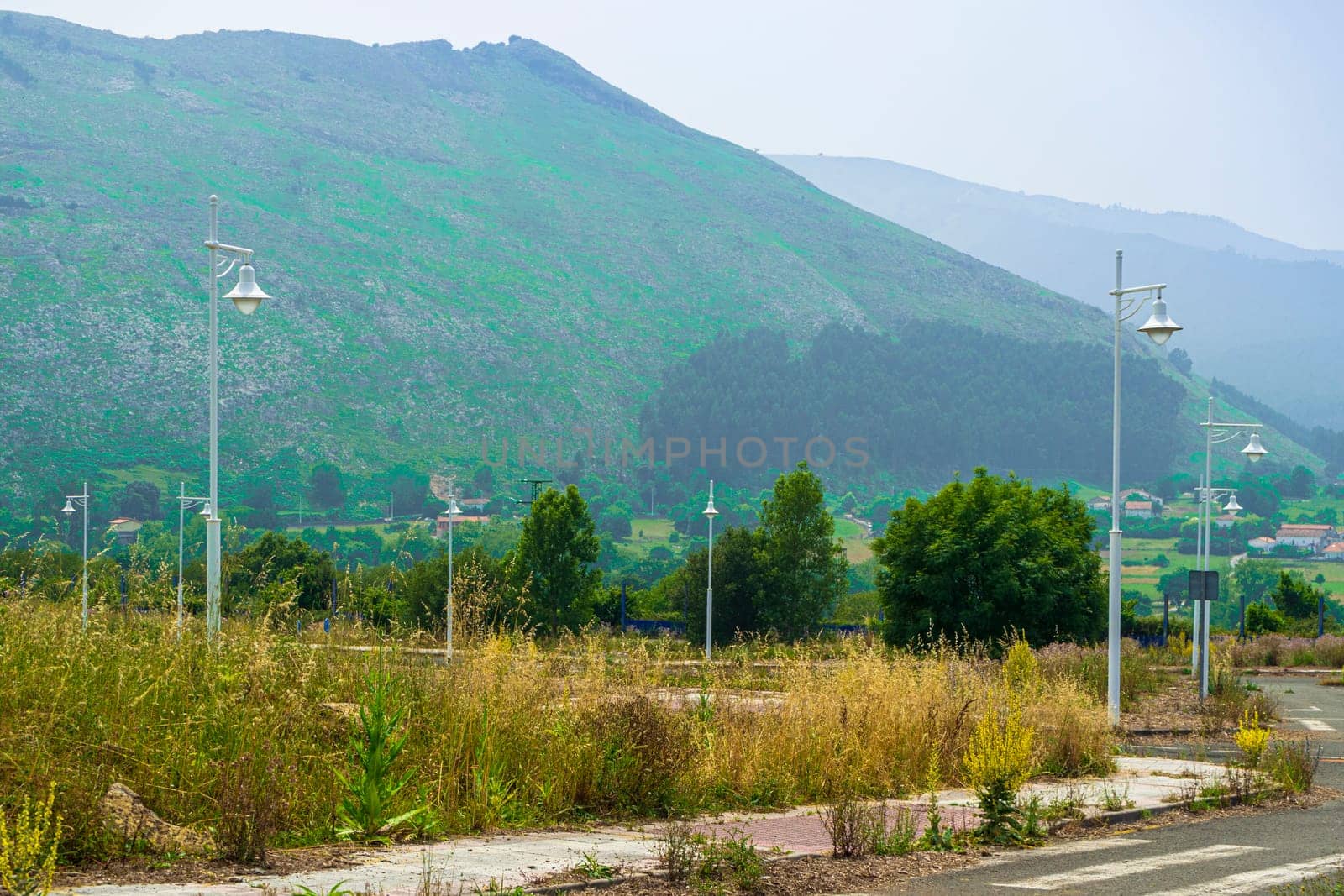 Landscapes of hills along the road in Spain.