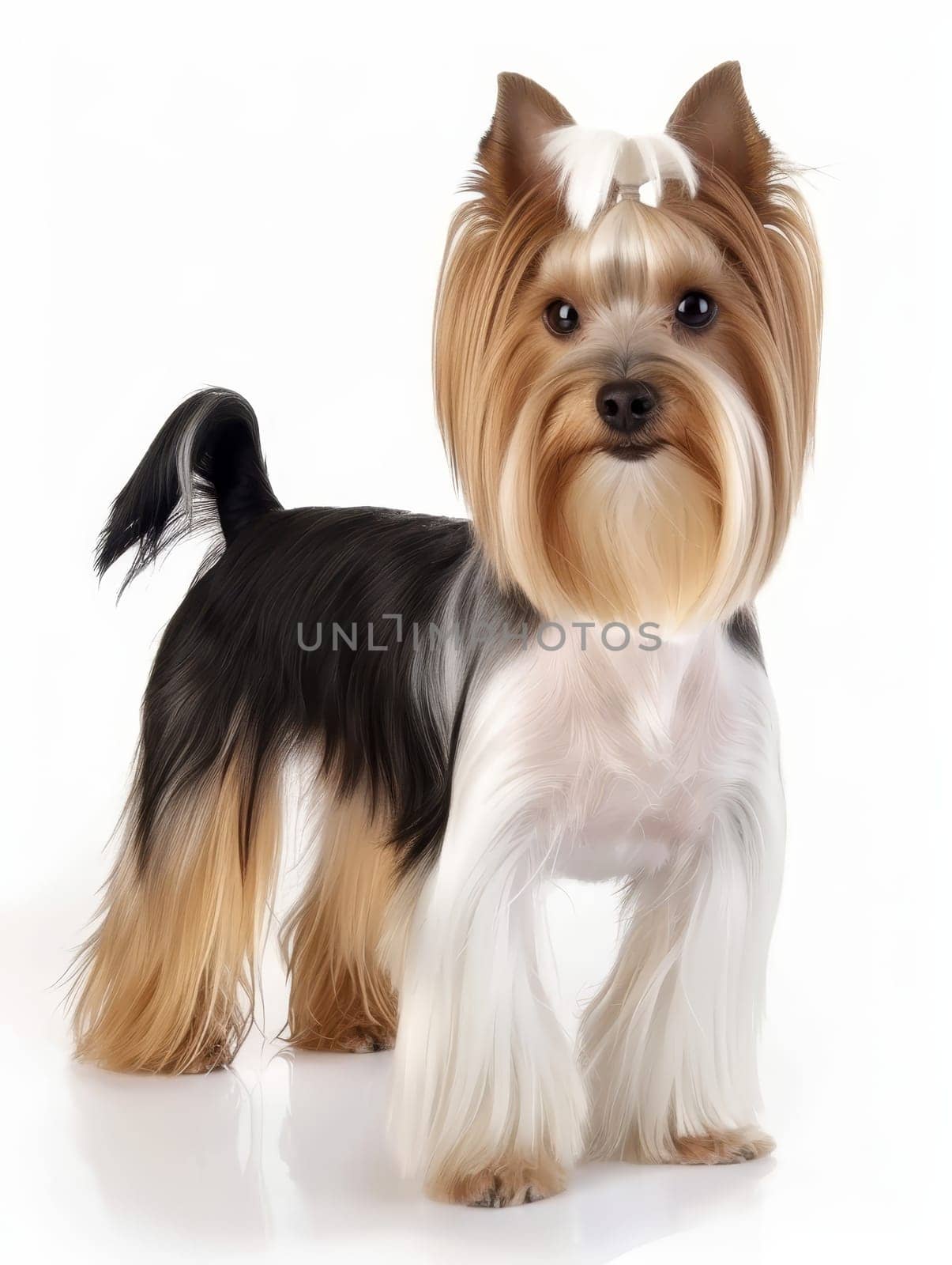 Digital artwork of a Yorkshire Terrier standing with a white bow. by sfinks