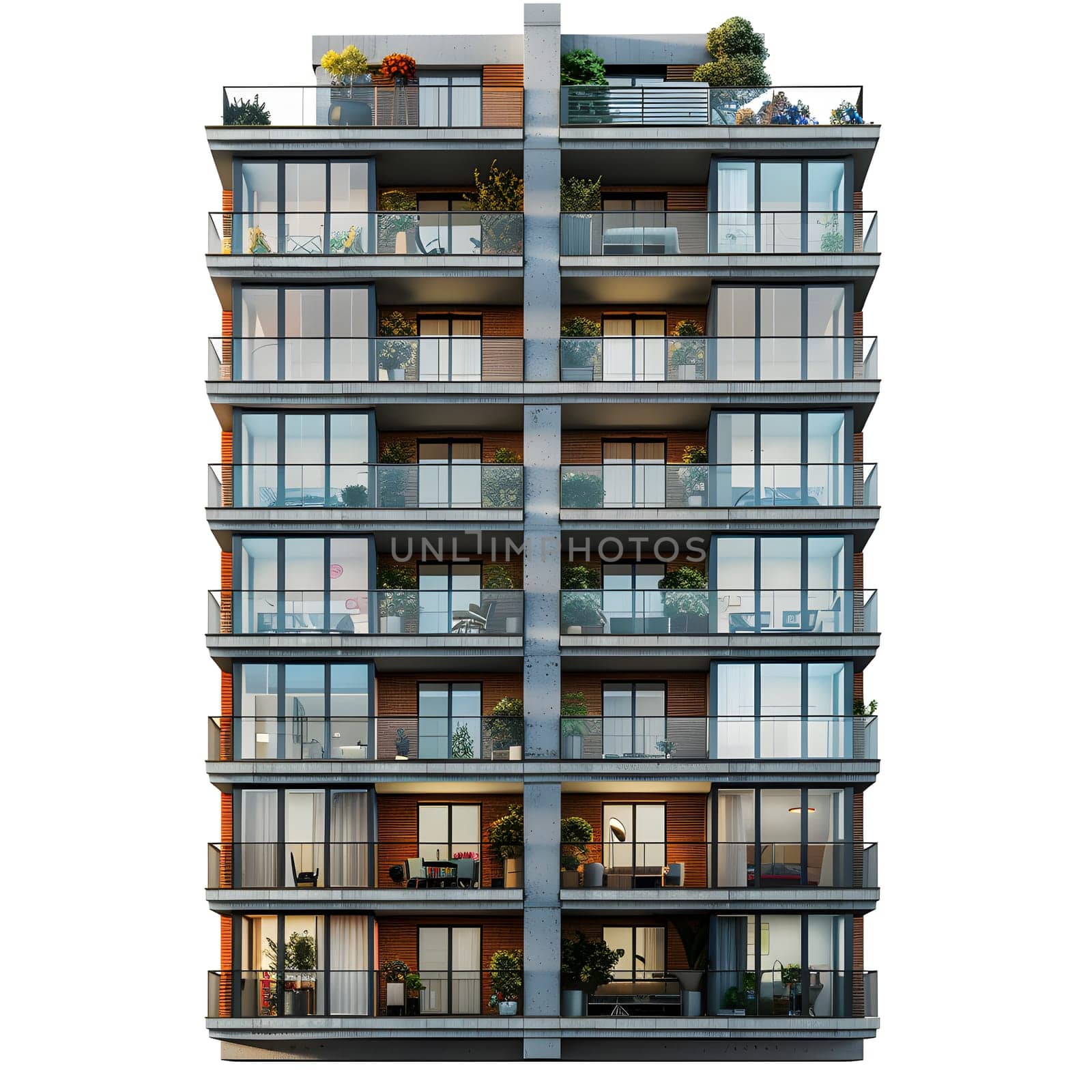 A urban design masterpiece, the rectangular tower block features a facade adorned with a beautiful pattern of windows and balconies, resembling an artful font in a sea of condominiums