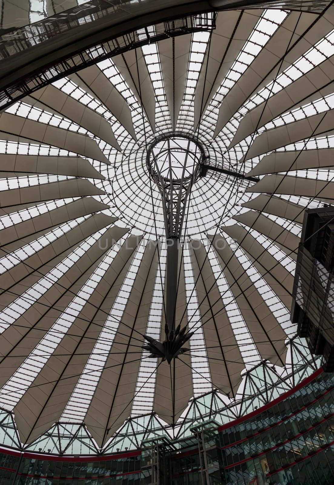Glass ceiling of The Sony center is a building complex located at the Potsdamer Platz square.  by tosirikul