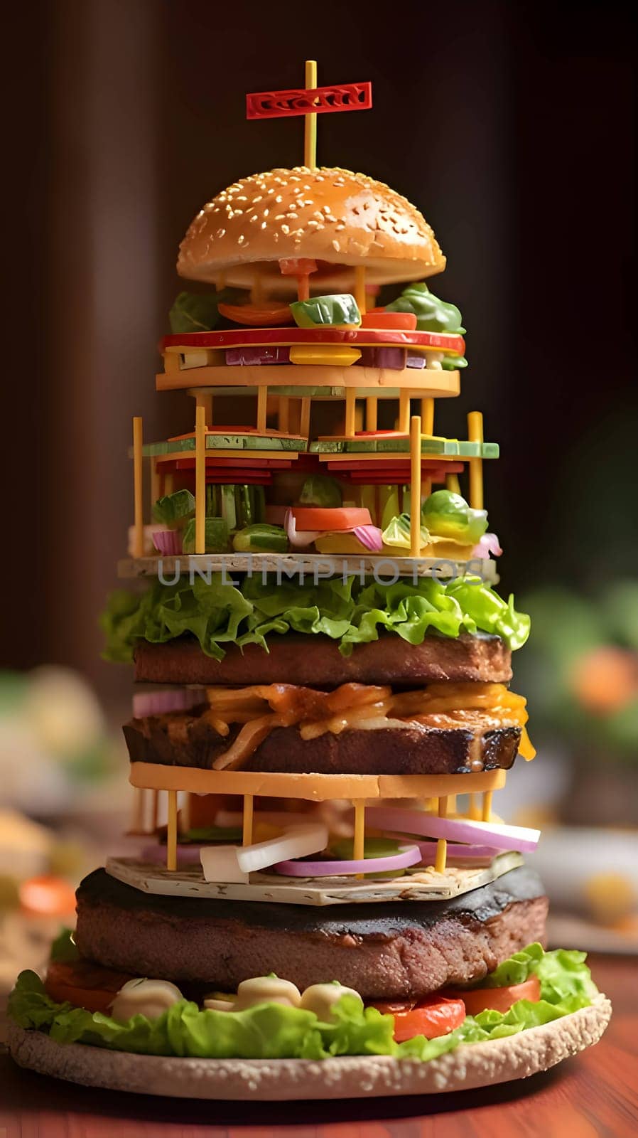 Creative hamburger tower with lettuce by ThemesS