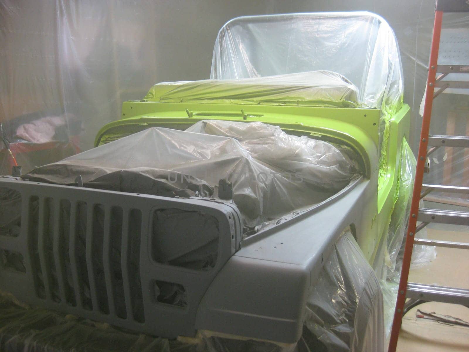 Auto Body Restoration, DIY Lime Green Paint Job, 1990s Vehicle . High quality photo
