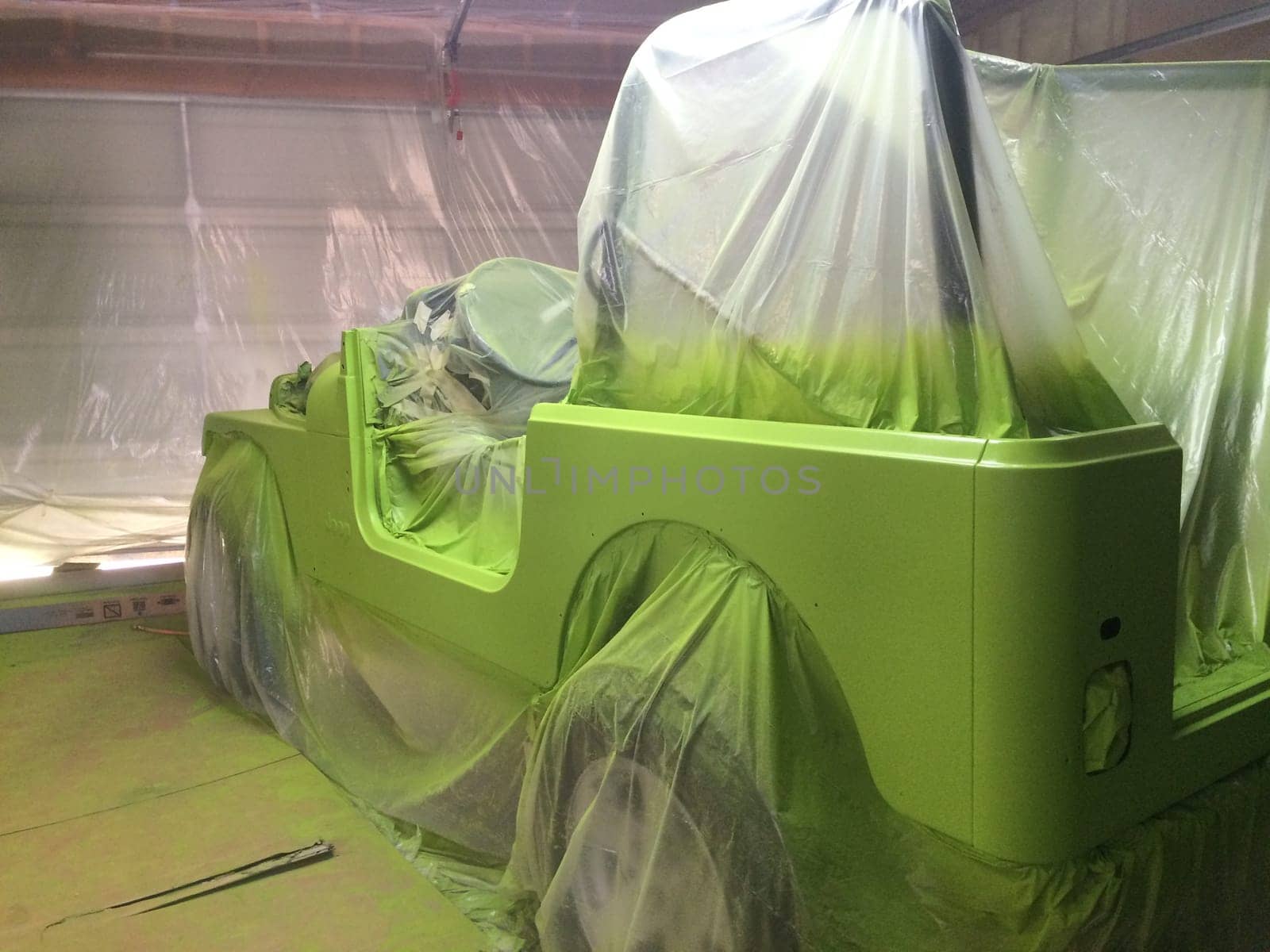 Driver Side of Vehicle, Lime Green Paint Job, 1990s SUV by grumblytumbleweed