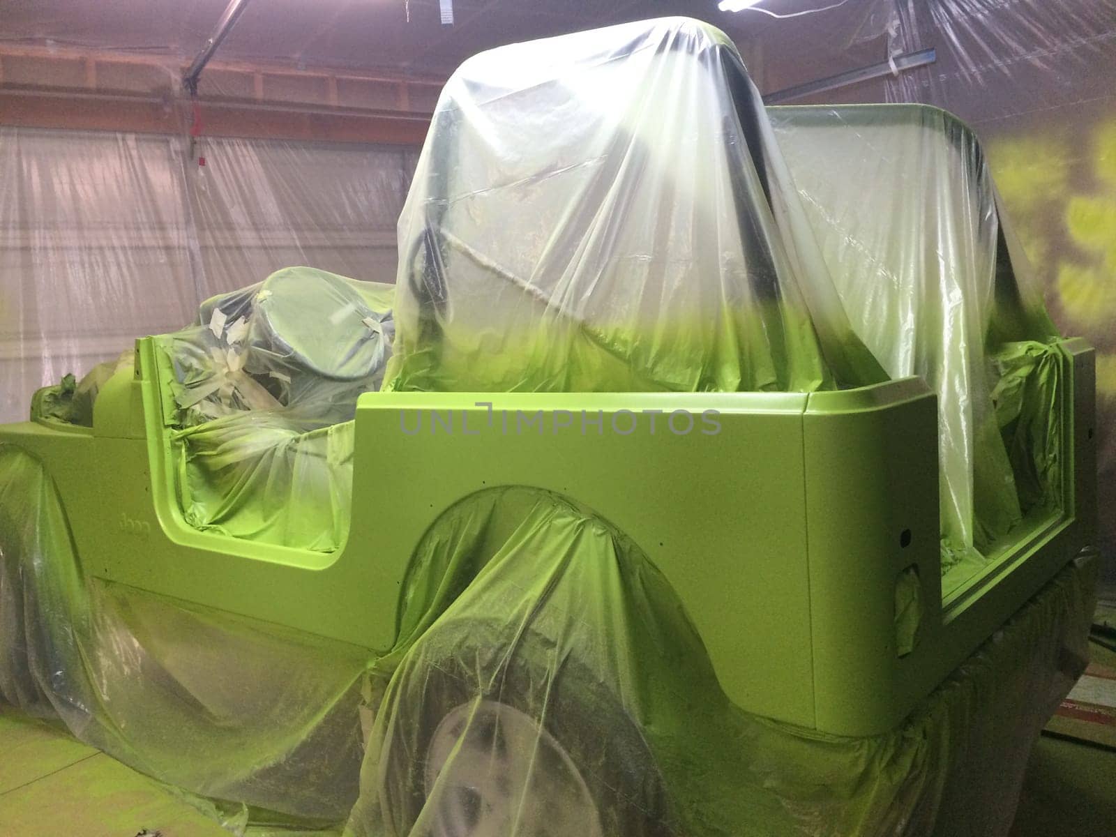 Auto Body Restoration, Lime Green Paint Job, 1990s Vehicle . High quality photo