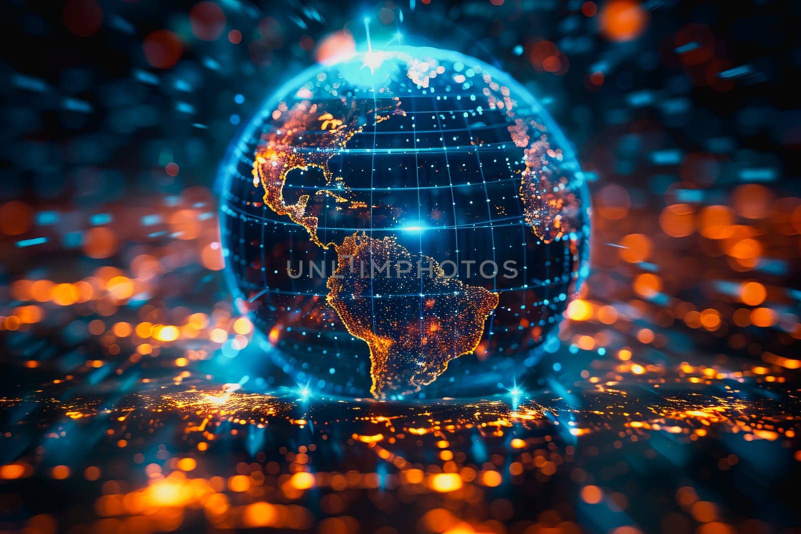 Futuristic business information abstract, Digitalization Global Transformation. by Manastrong