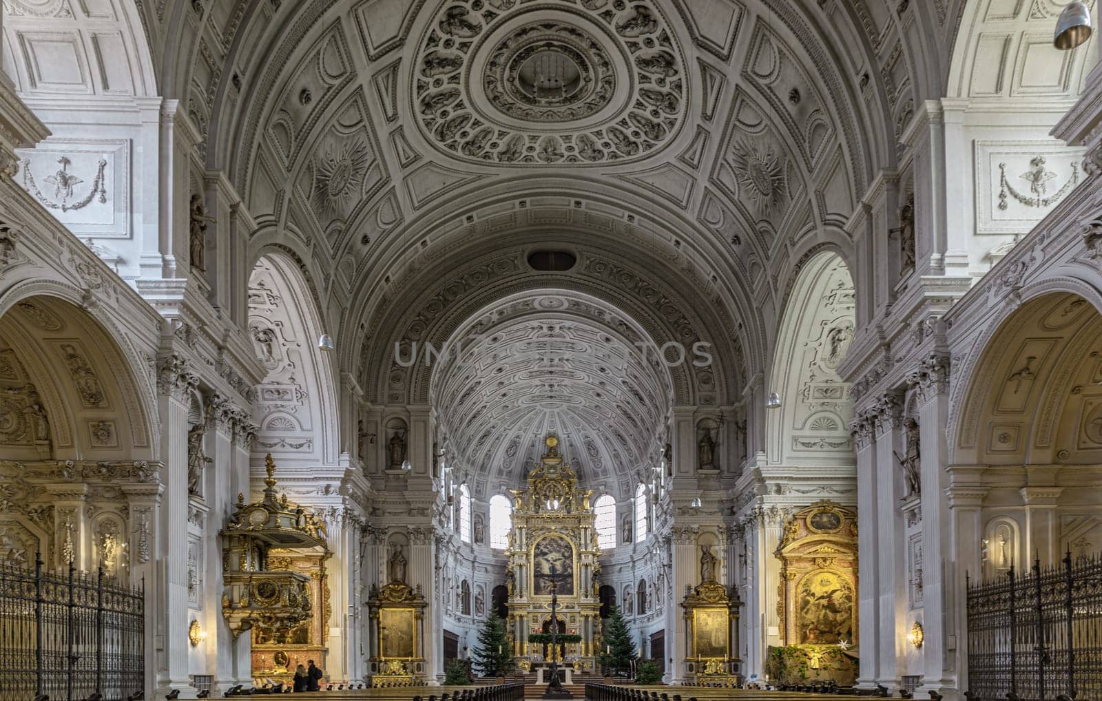 Interior architecture view of St. Michael's Church (Michaelskirche Jesuit church) in Munich. by tosirikul