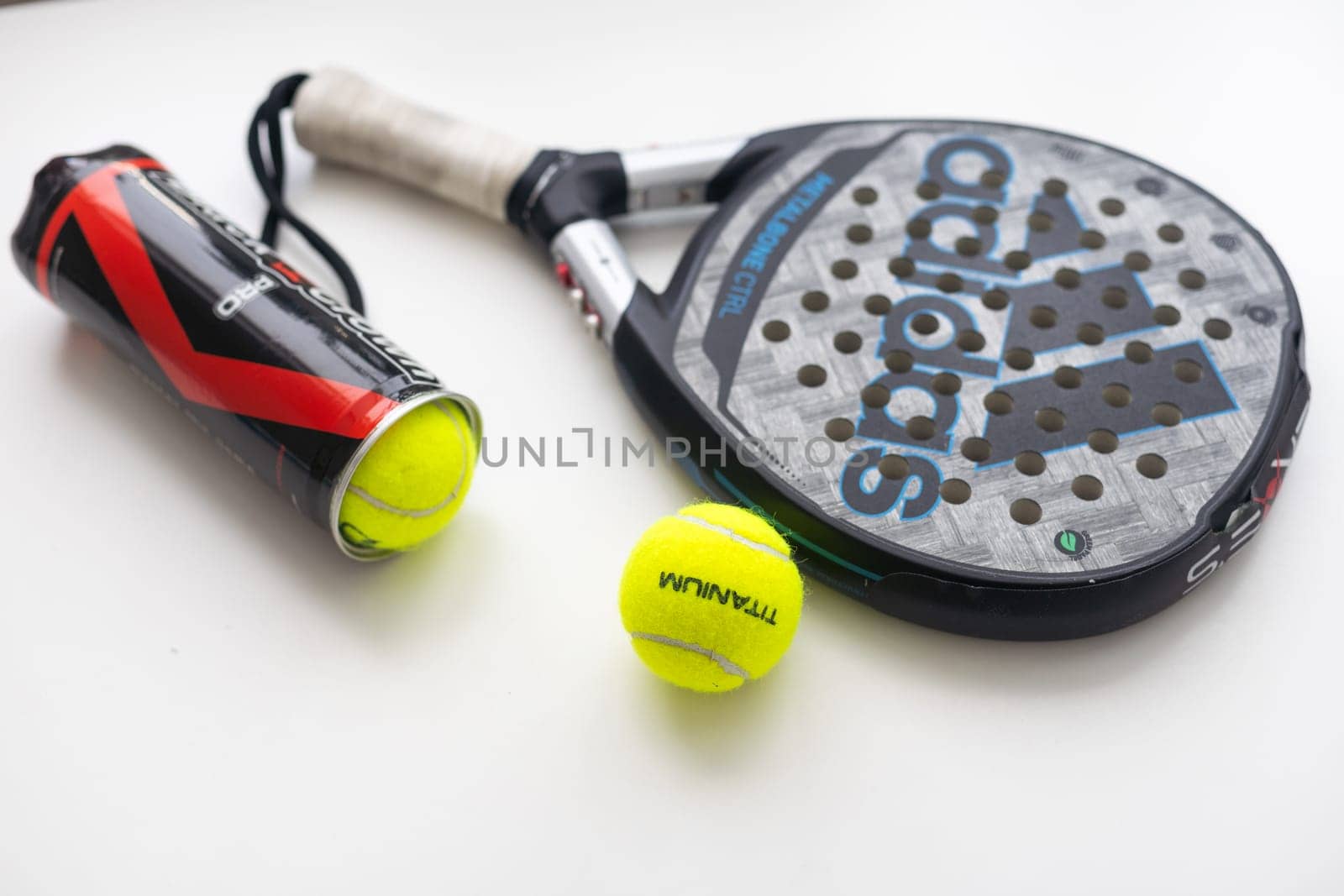 Ukraine Kyiv - March 30, 2024. Padel racket, adidas, High quality photo