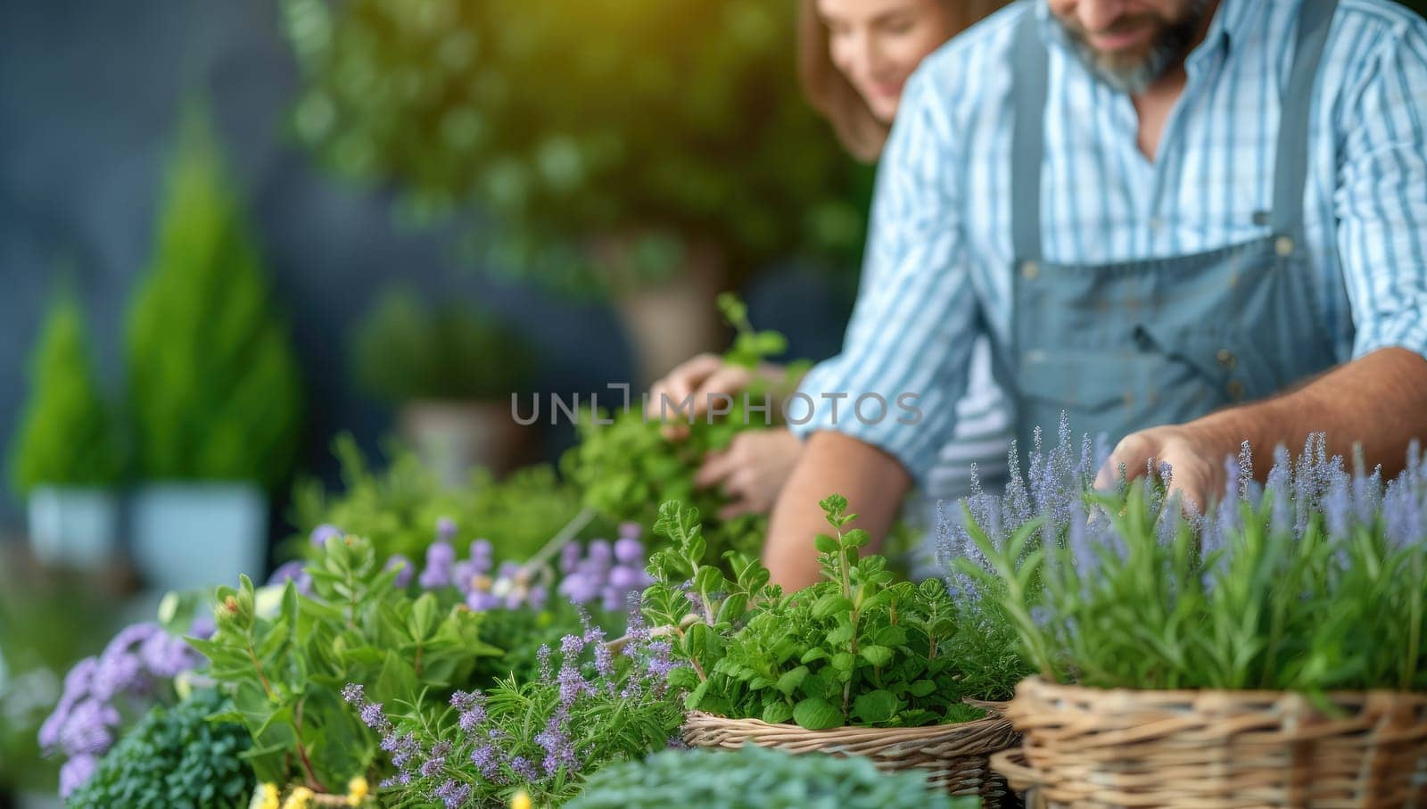 Man Harvesting Fresh Herbs in Garden