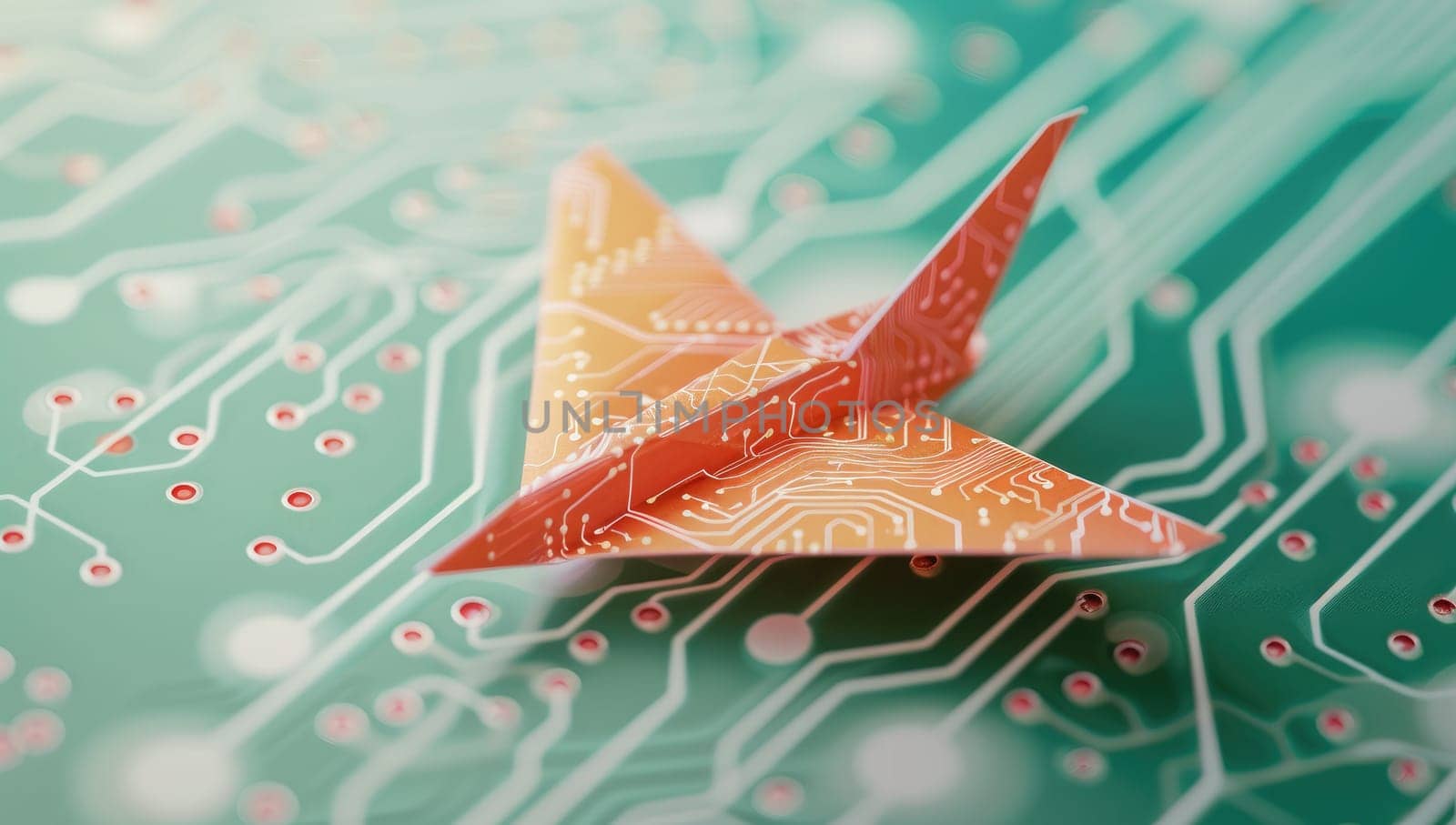 Paper Plane on Electronic Circuit Board