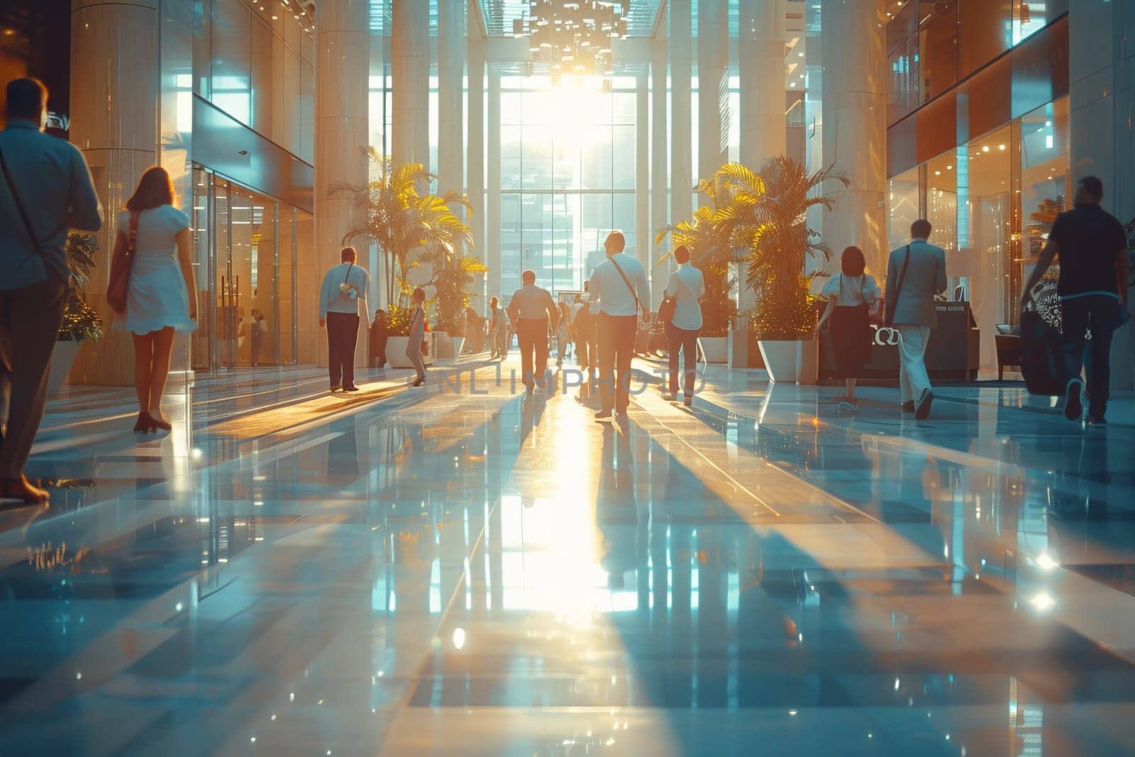 A group of people walking in a large, bright, and clean mall by itchaznong