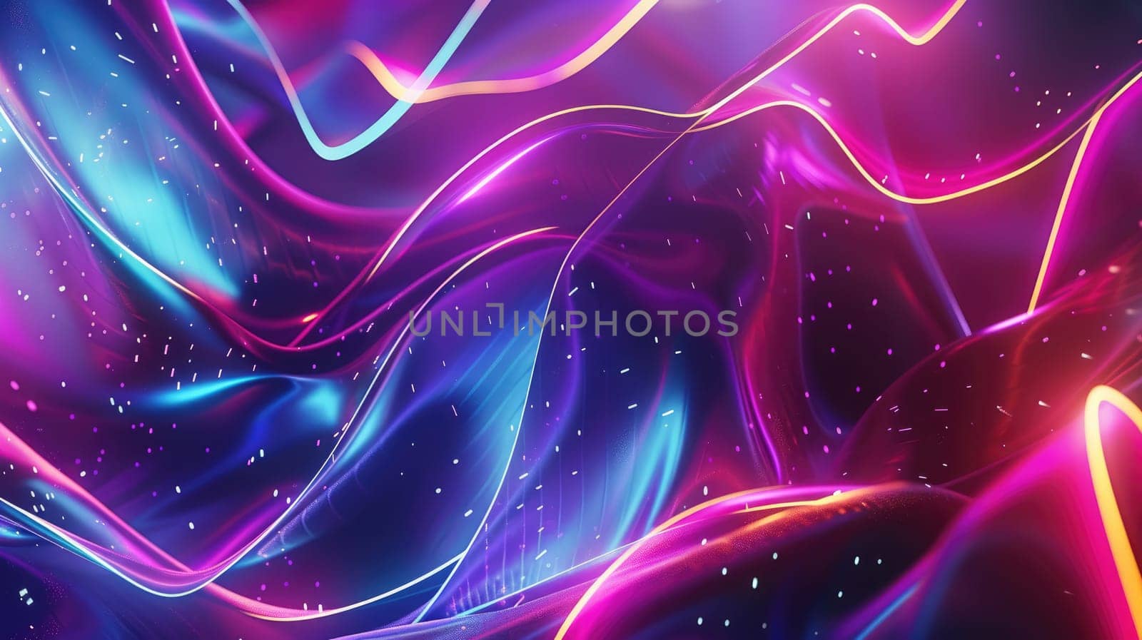 An image of abstract glowing neon light wallpaper with black background. A picture of messy futuristic technology glowing light line. Powerful electrical energy plasma with neon light. AIG42.