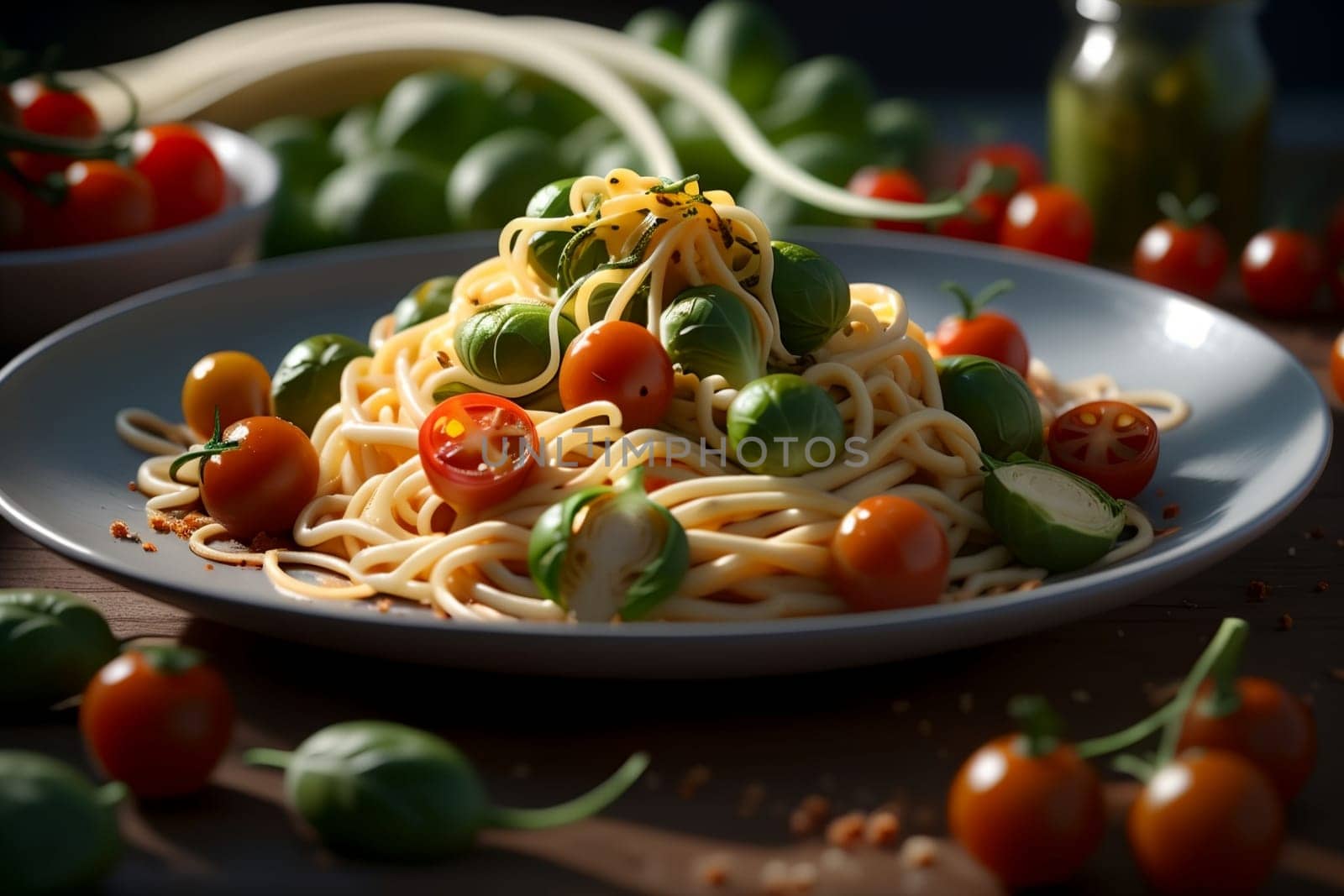 vermicelli with cheese and cherry tomatoes .