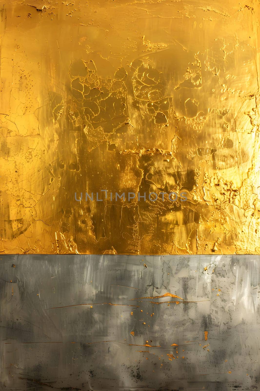 A close up of a brown wood rectangle with amber, gold, and silver liquid patterns on a wall, creating tints and shades of water and metal
