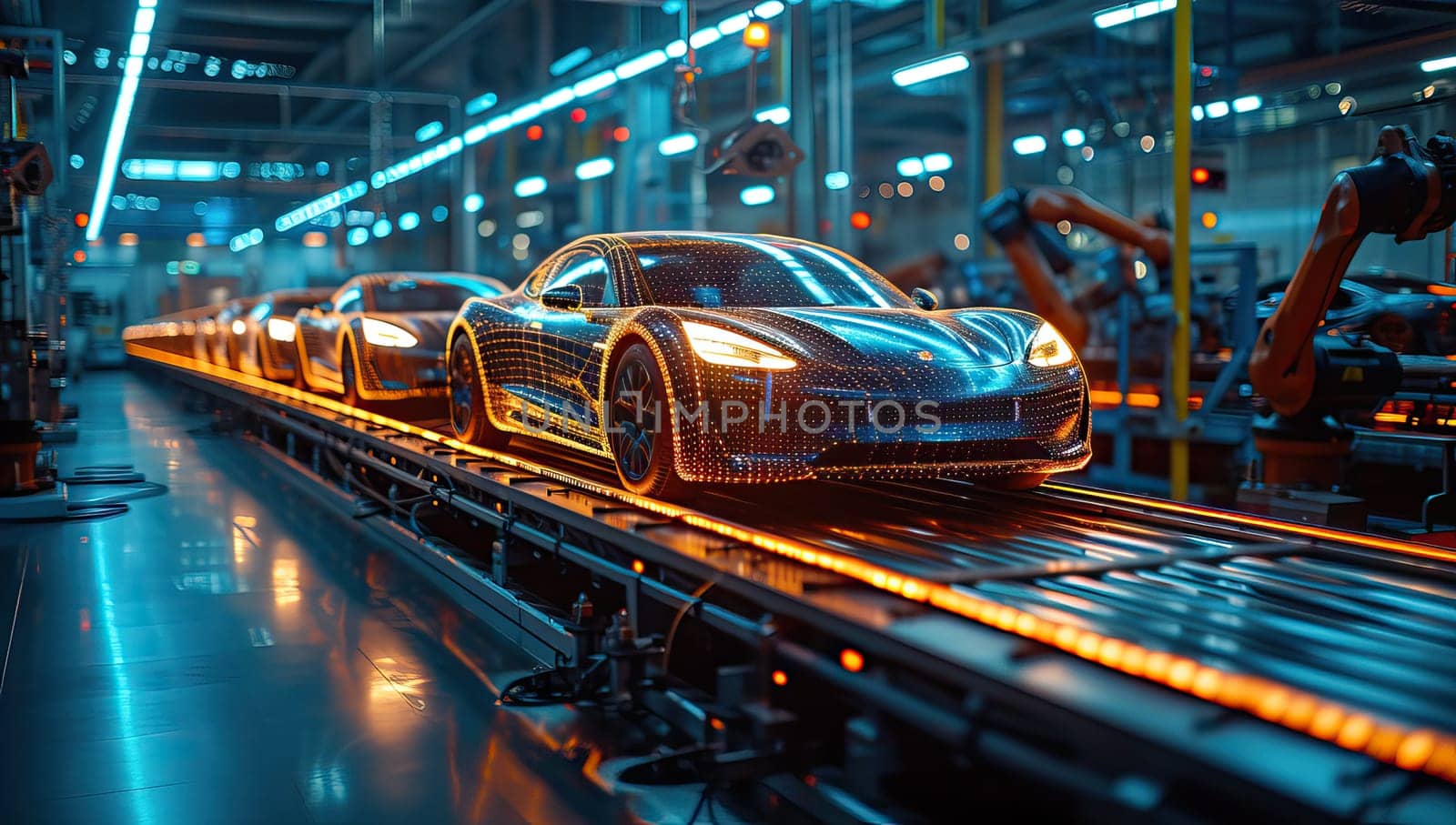 Automated car production line in factory