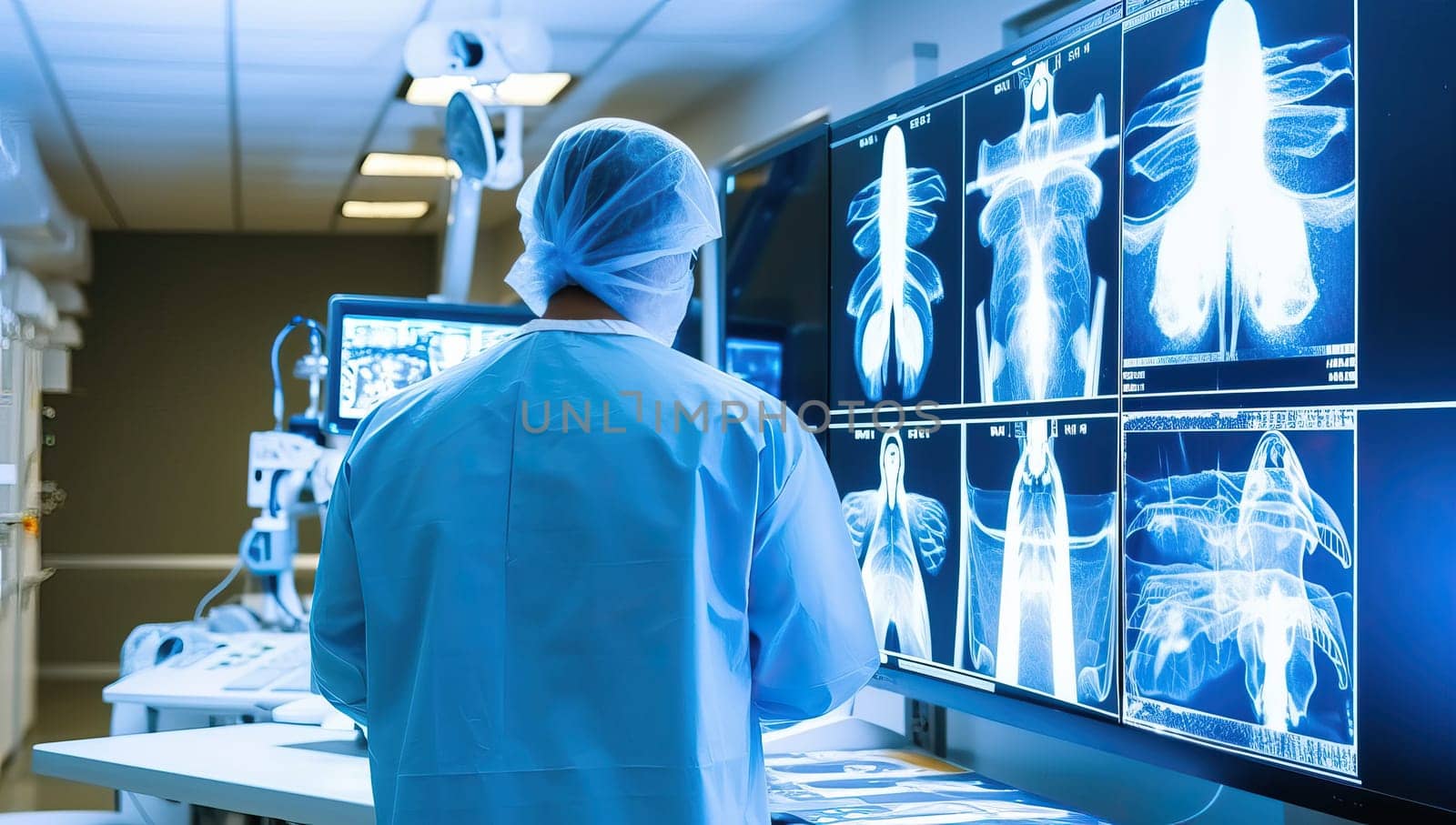 Medical professional analyzing X ray images in a hospital
