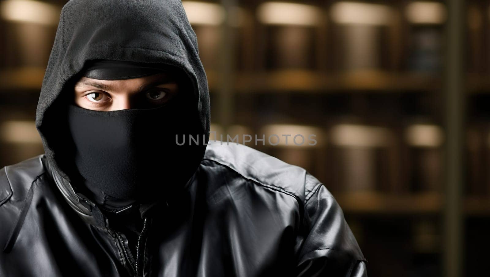 Masked man in a leather jacket and balaclava