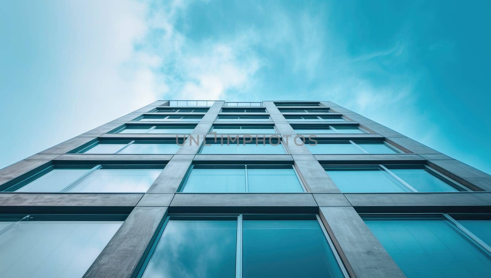 Modern office building against clear blue sky