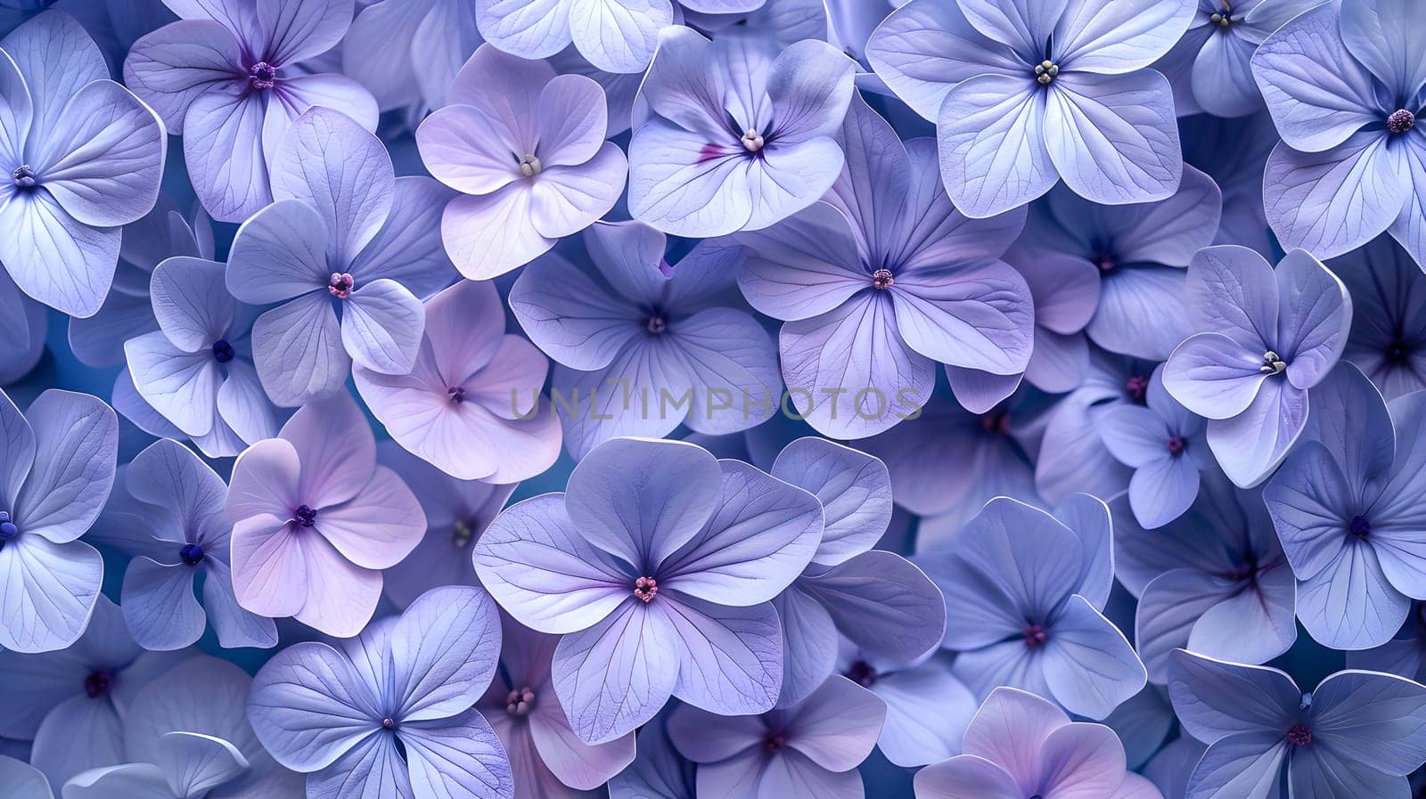 Vibrant purple flowers on azure groundcover, closeup shot by Nadtochiy