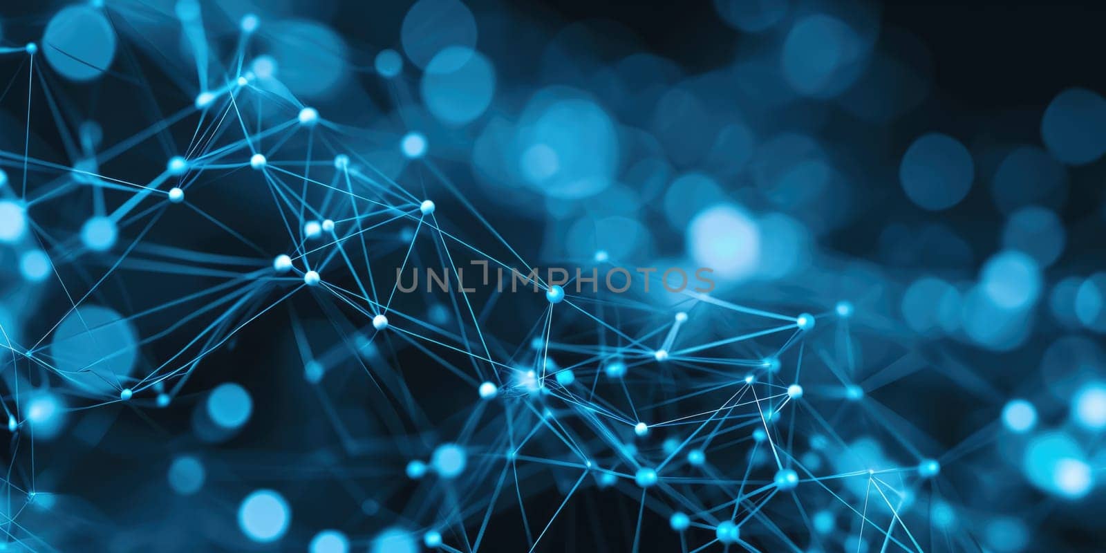 The blue bright sphere shape object that has been connected with the link of the bright line that portray the connection between each sphere to something similar like a network or connection. AIGX03.