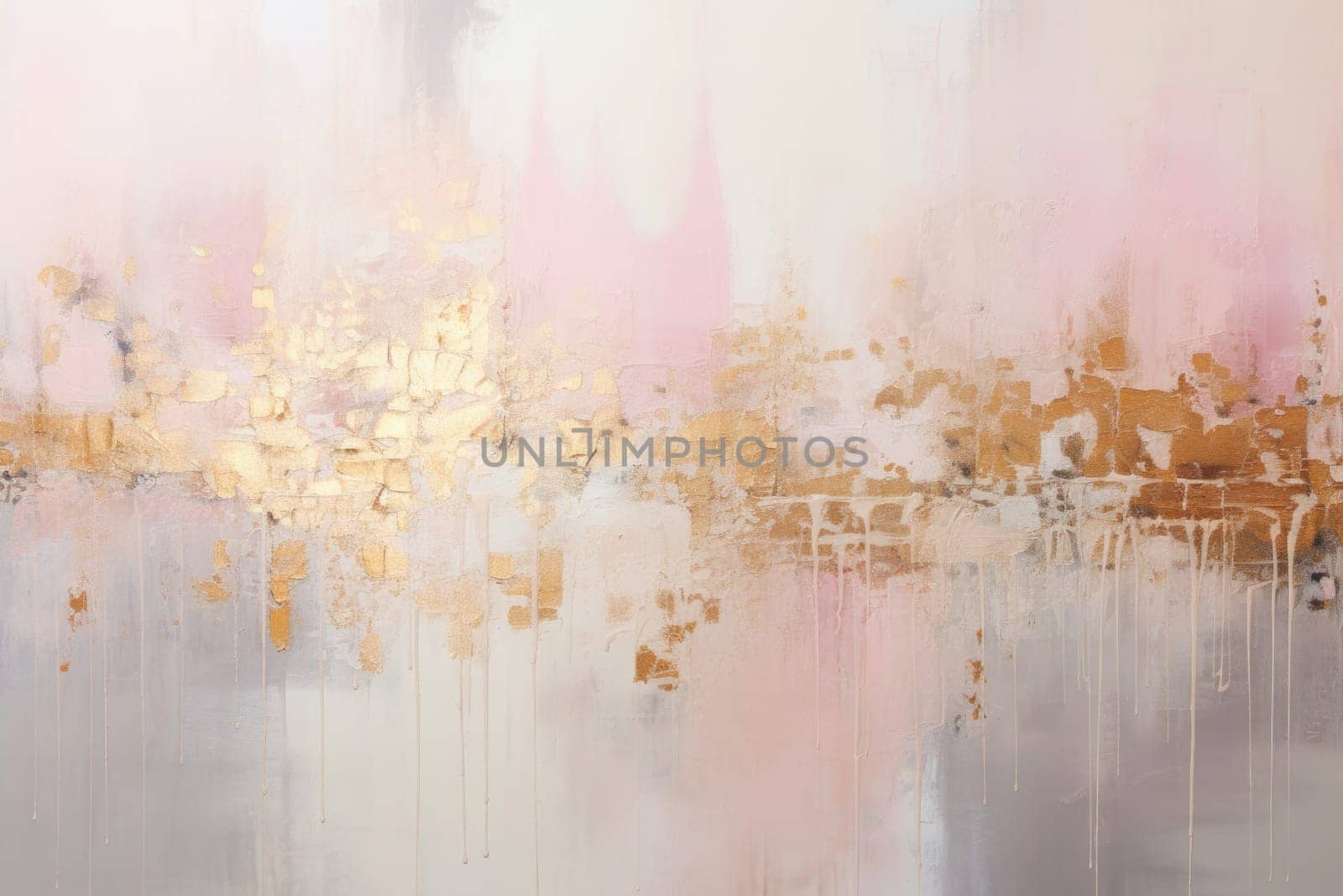 The abstract picture of the gold, pink bright colour that has been painted or splashed on the white blank background wallpaper to form the random shape that cannot be describe yet beautiful. AIGX01.