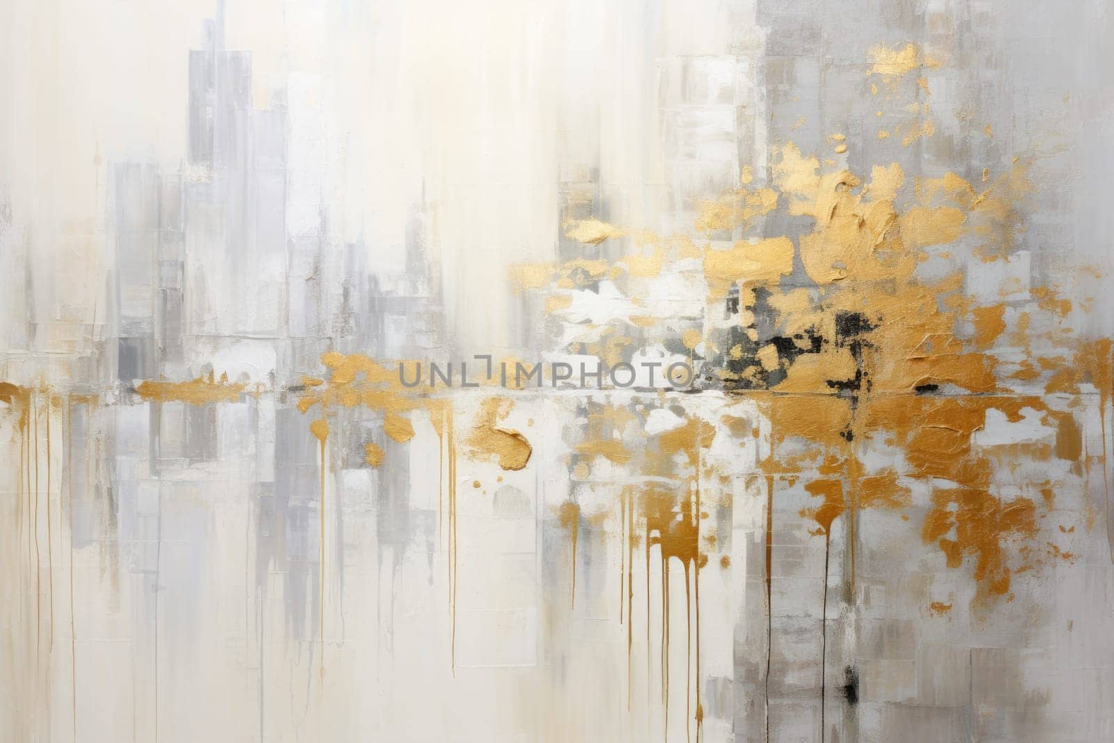 The abstract picture of the gold, grey and white colour that has been painted or splashed on the white blank background wallpaper to form random shape that cannot be describe yet beautiful. AIGX01.