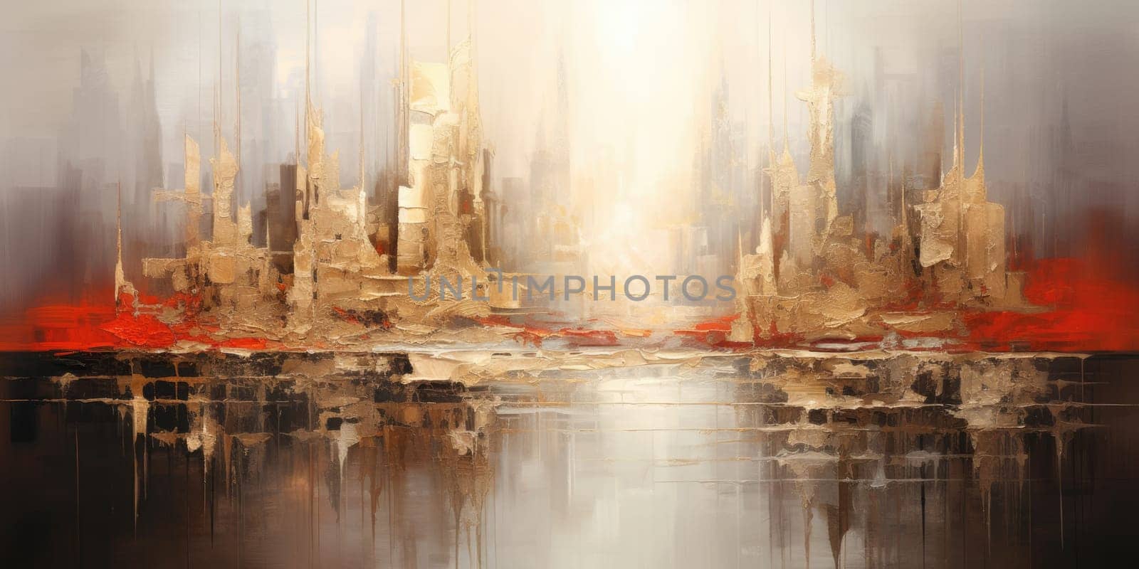 The abstract picture of the gold, red and grey colour that has been painted or splashed on the white blank background wallpaper to form the random shape that cannot be describe yet beautiful. AIGX01.