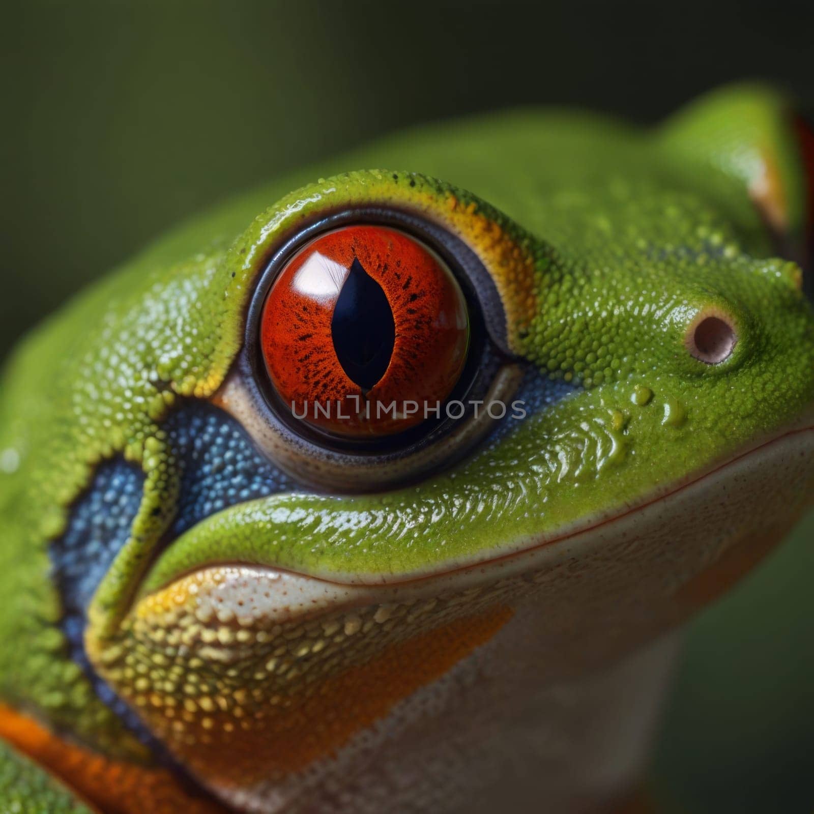 Closeup portrait of a tropical tree frog with blurred background. Generative AI