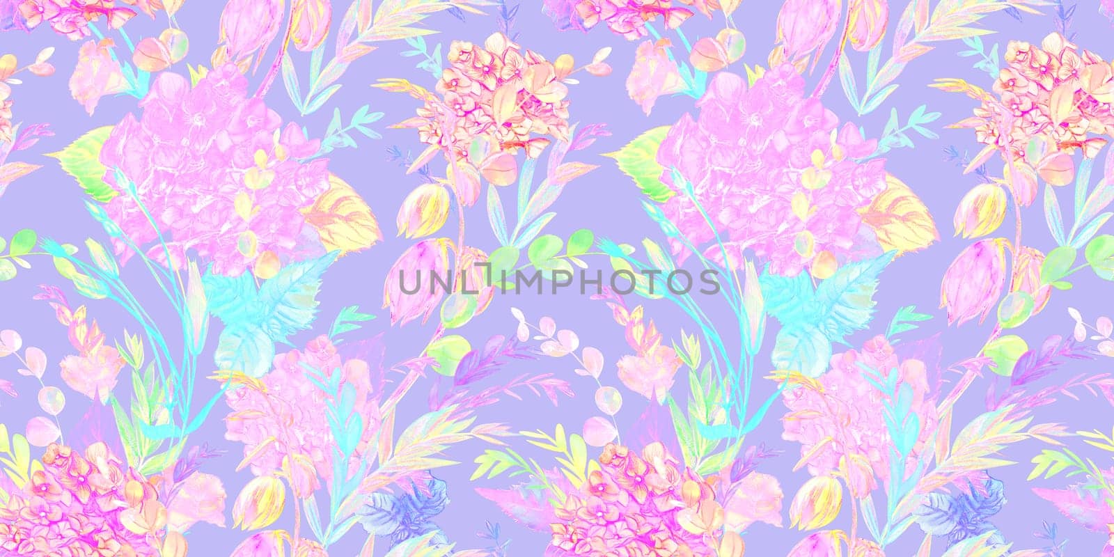 Abstract botanical summer pattern layered mix of flowers and herbs silhouettes for textile by MarinaVoyush