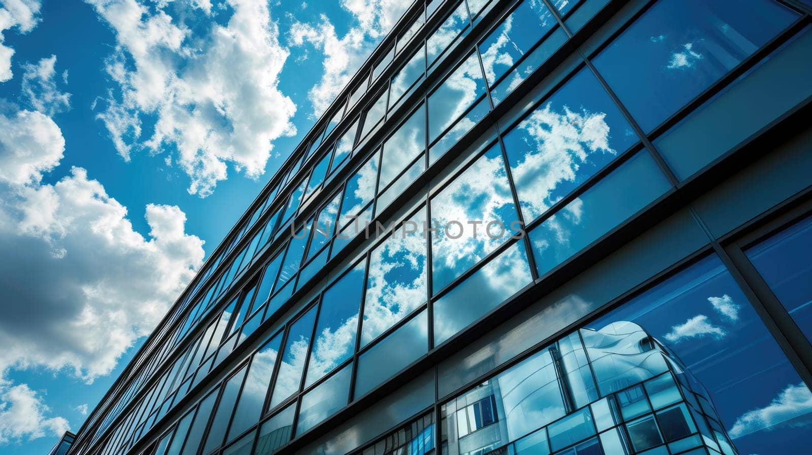 A big tall structure with an uncountable amount of the mirror or glass that reflect the of light by the bright sun and show what is on the other side of them that the picture of it so clear. AIGX03.