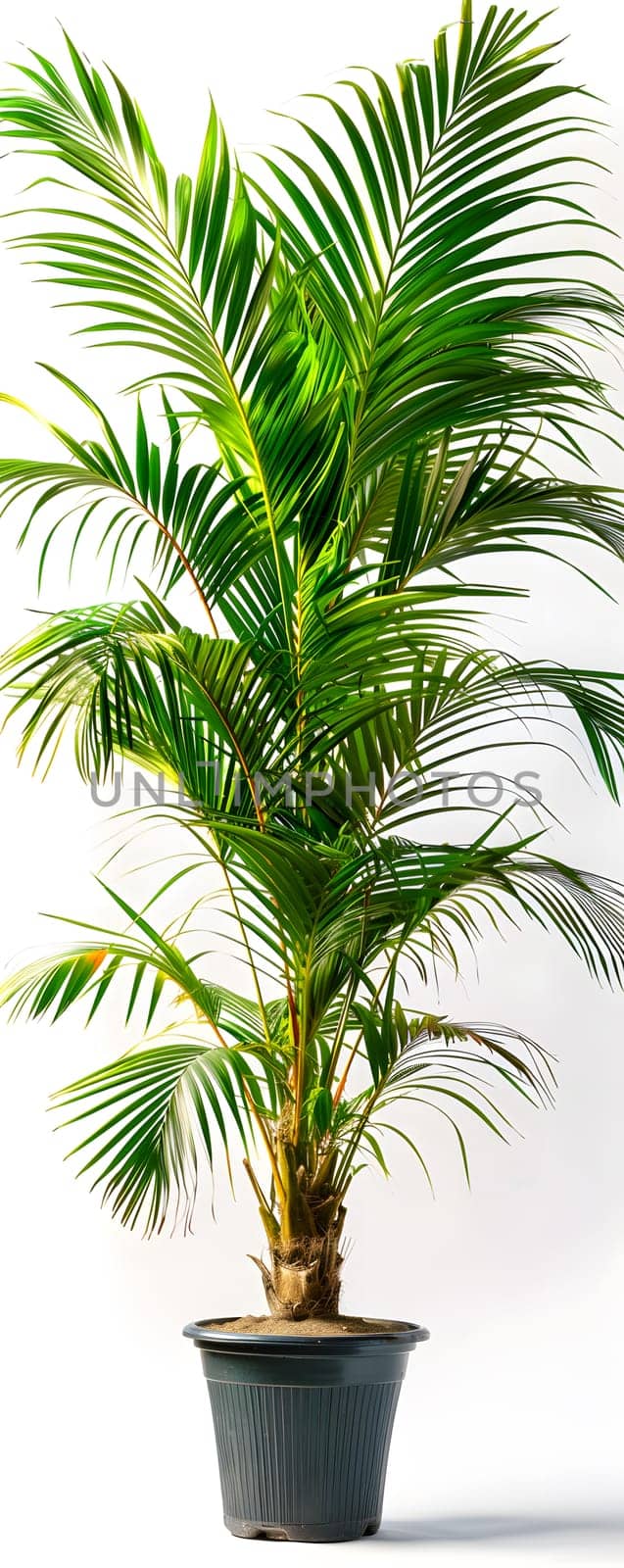 Palm tree in a pot on white background, perfect for events or landscapes by Nadtochiy