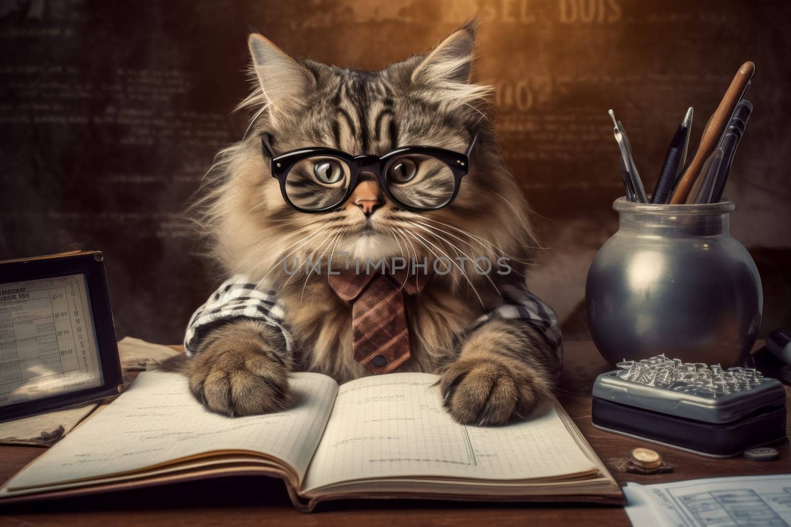 Accountant Cat with Glasses Planning Budget by andreyz