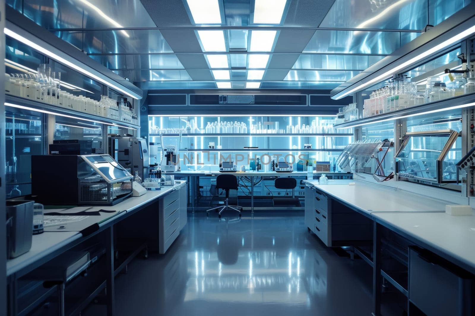 The interior of a state-of-the-art laboratory, highlighting the pristine conditions and advanced equipment for research