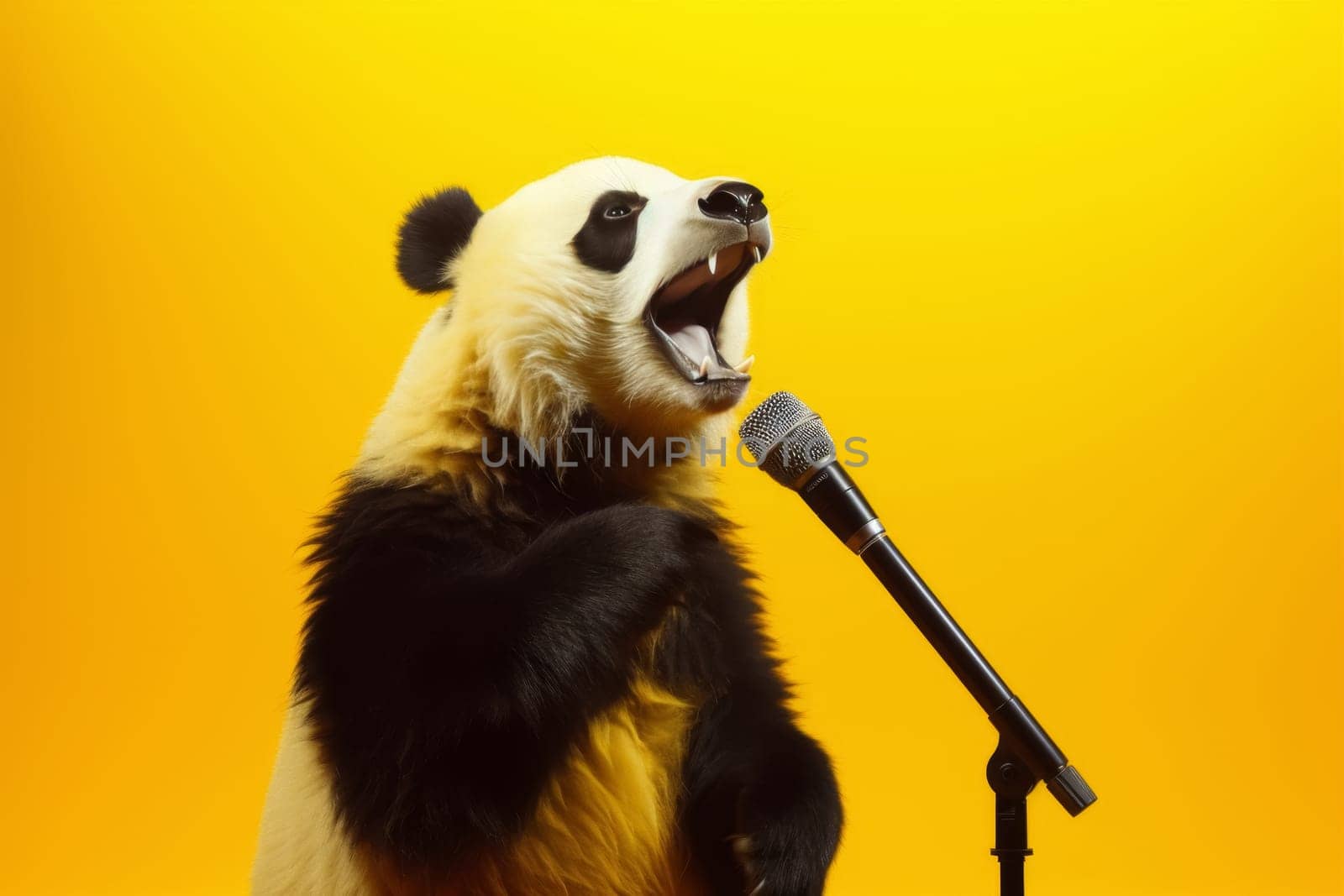 Singing Panda with Microphone on Stage by andreyz