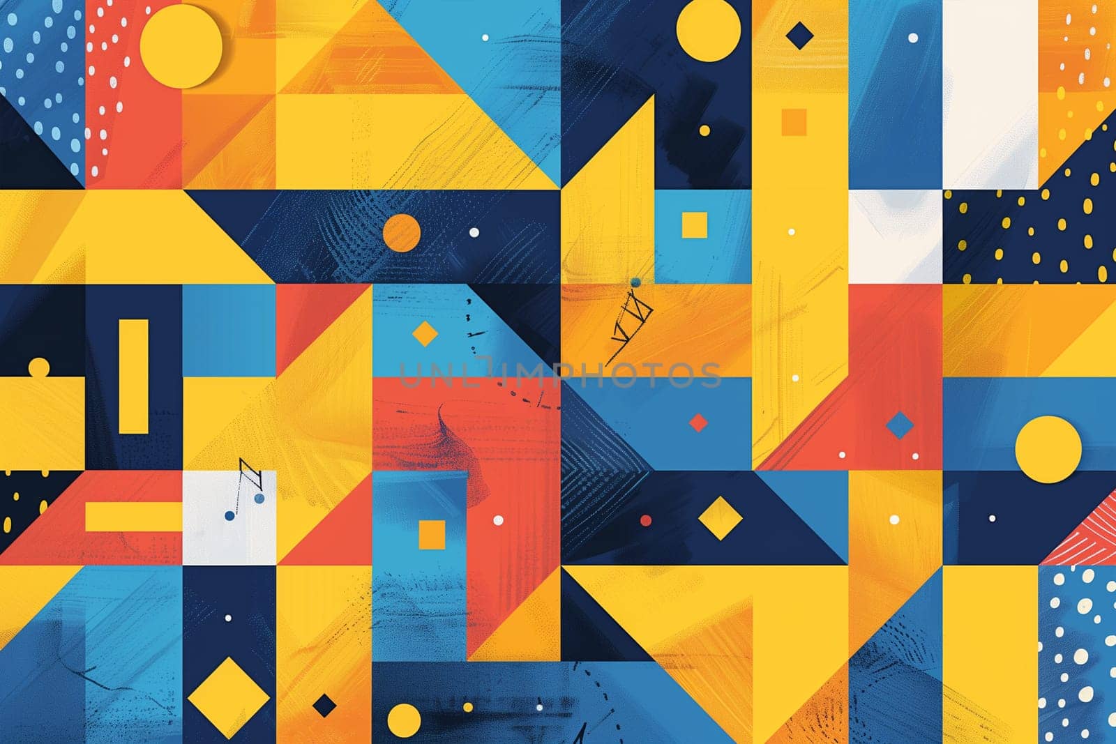 Vivid abstract background featuring various circles and squares in a multitude of bright colors and sizes.