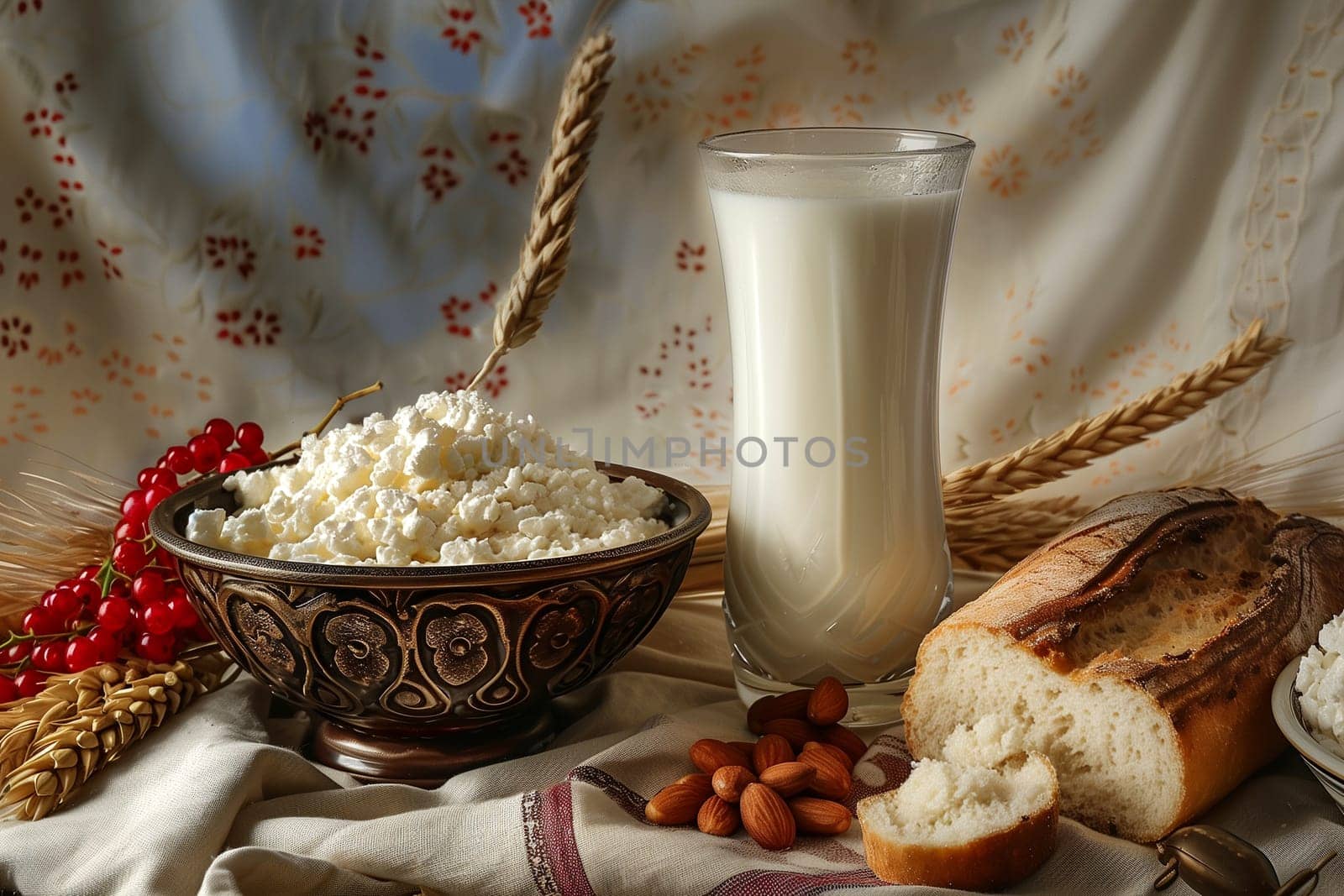 A table is set with a bowl of food and a glass of milk, ready to be enjoyed.