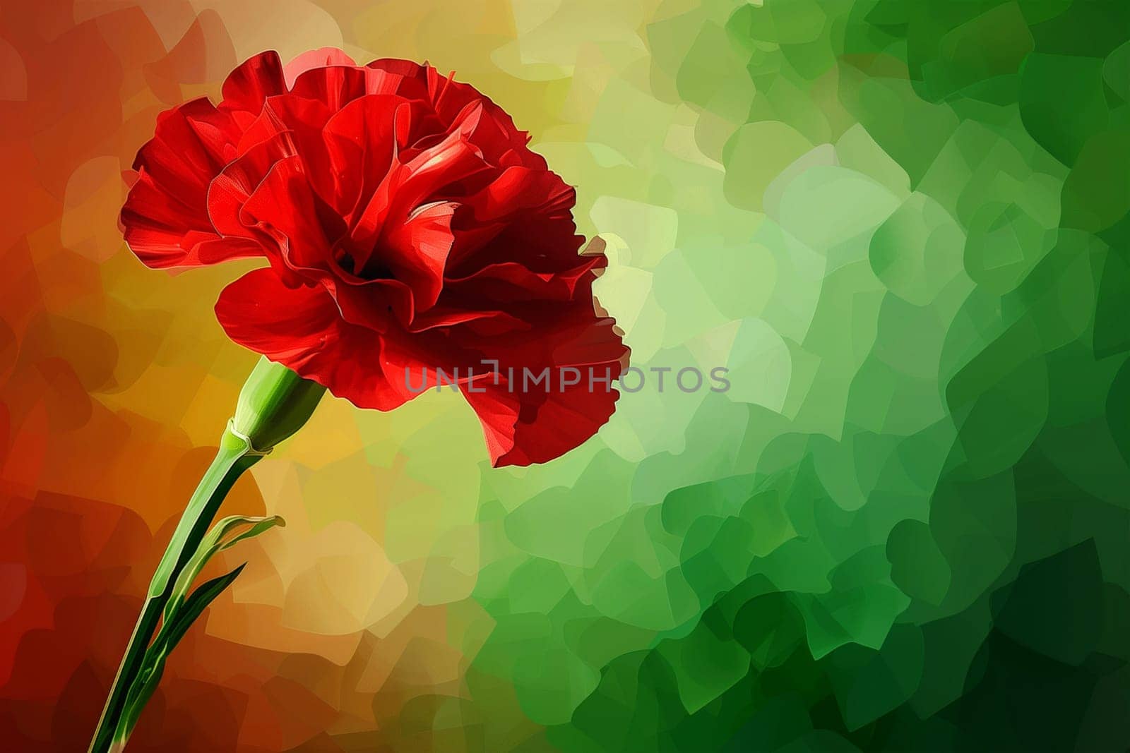 Vibrant Red Carnation Blooming Against a Colorful Background for Portugal Day by Sd28DimoN_1976